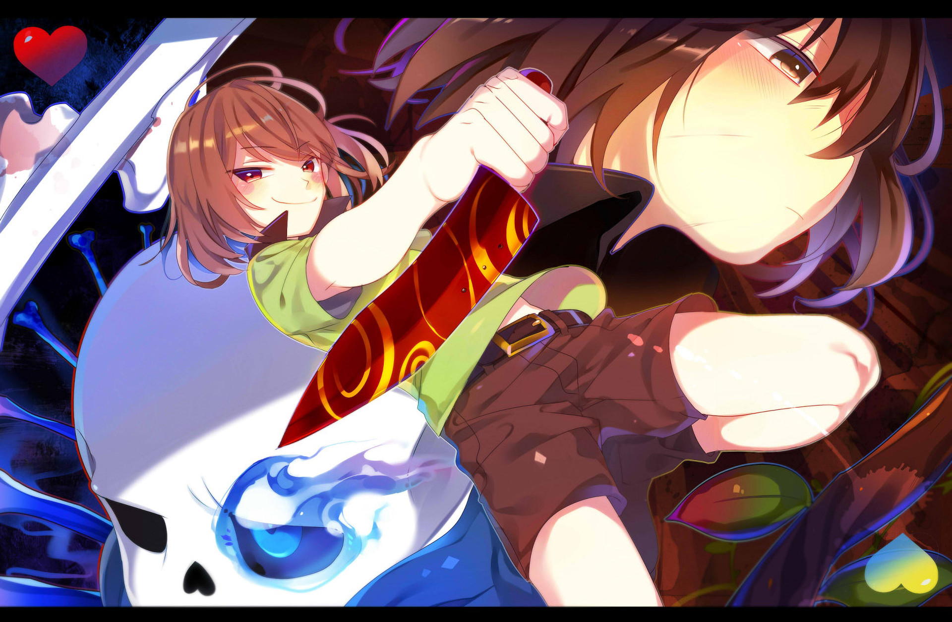 Chara, Sans, Undertale, Coltello, Anime, Full HD, sfondo Windows 11