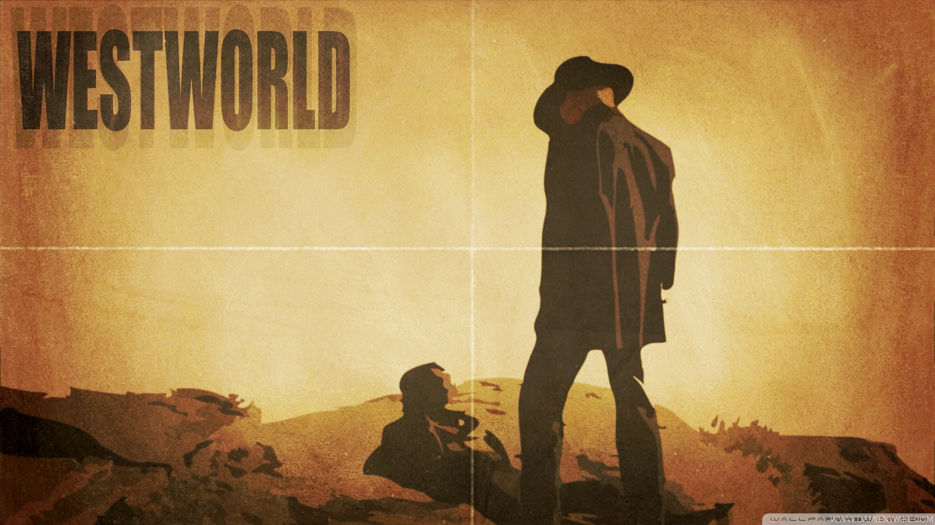 Westworld, Uomo in nero, Silhouette, Seppia, Locandina, Full HD 1080p, sfondo desktop