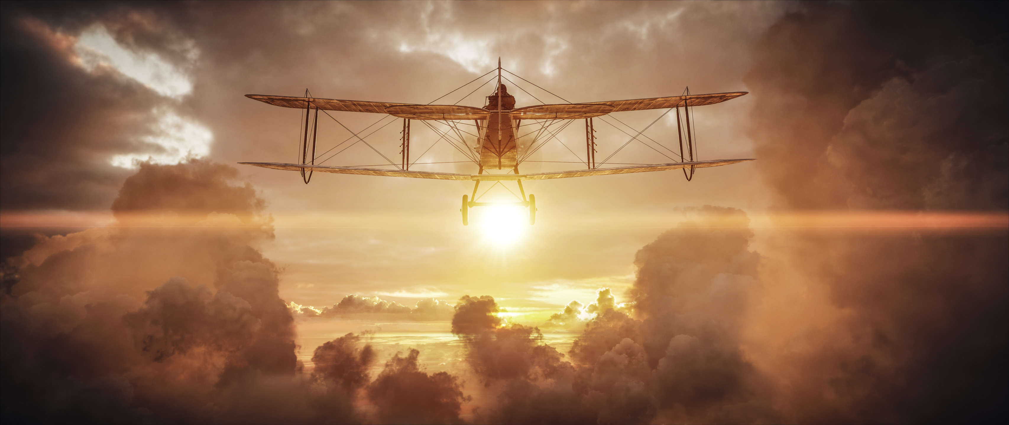 Battlefield 1, Biplano, Tramonto, Nuvole, 21:9 2K, wallpaper widescreen