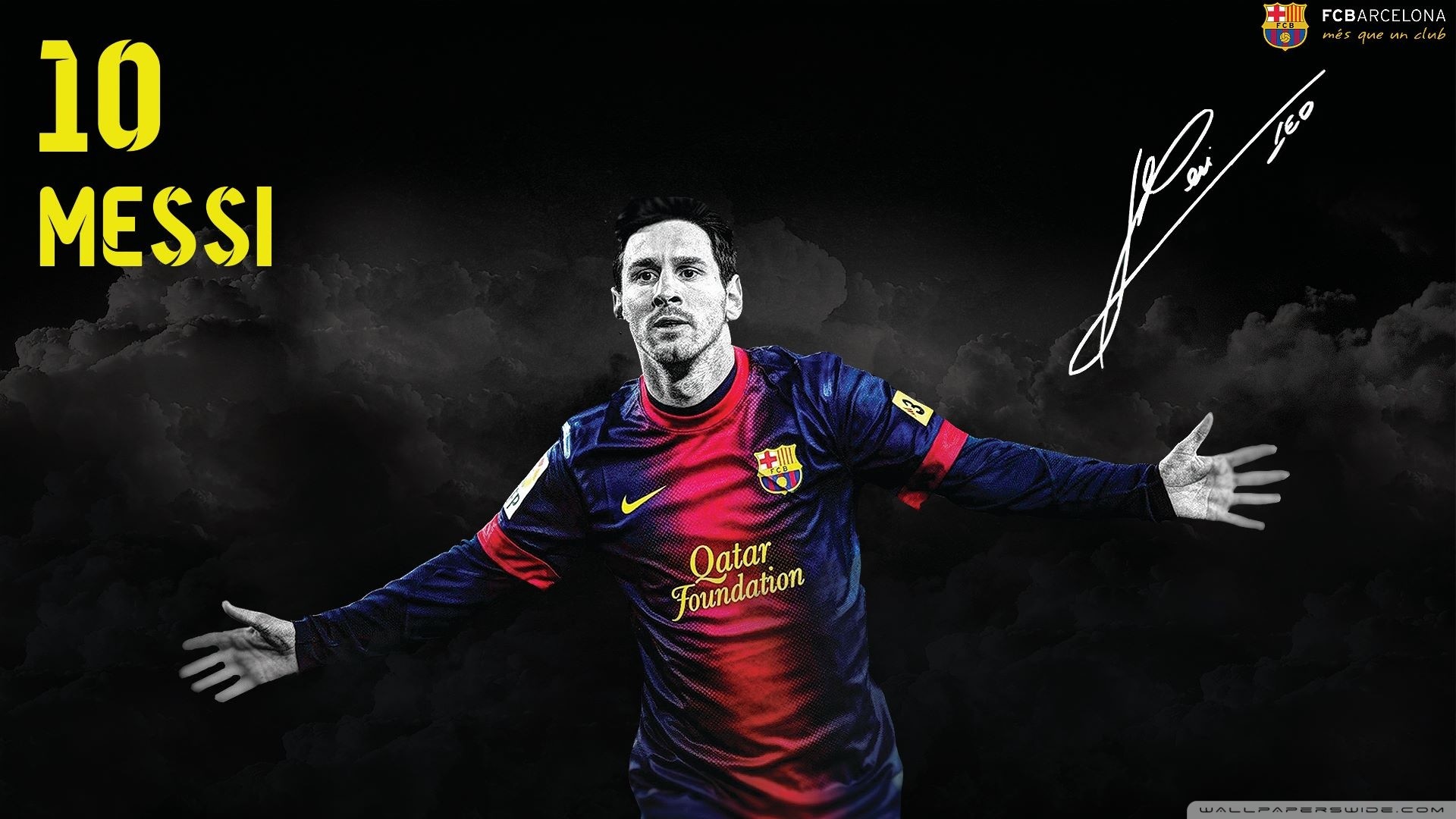 Lionel Messi, FC Barcelona, Autografo, Esultanza, 1920x1080, sfondo per PC