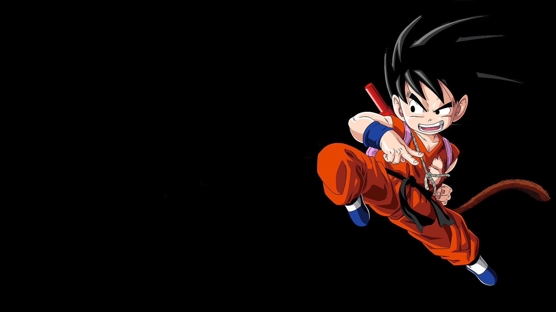 Goku bambino, Dragon Ball, Bastone magico, Sfondo nero, 16:9 Full HD, wallpaper widescreen
