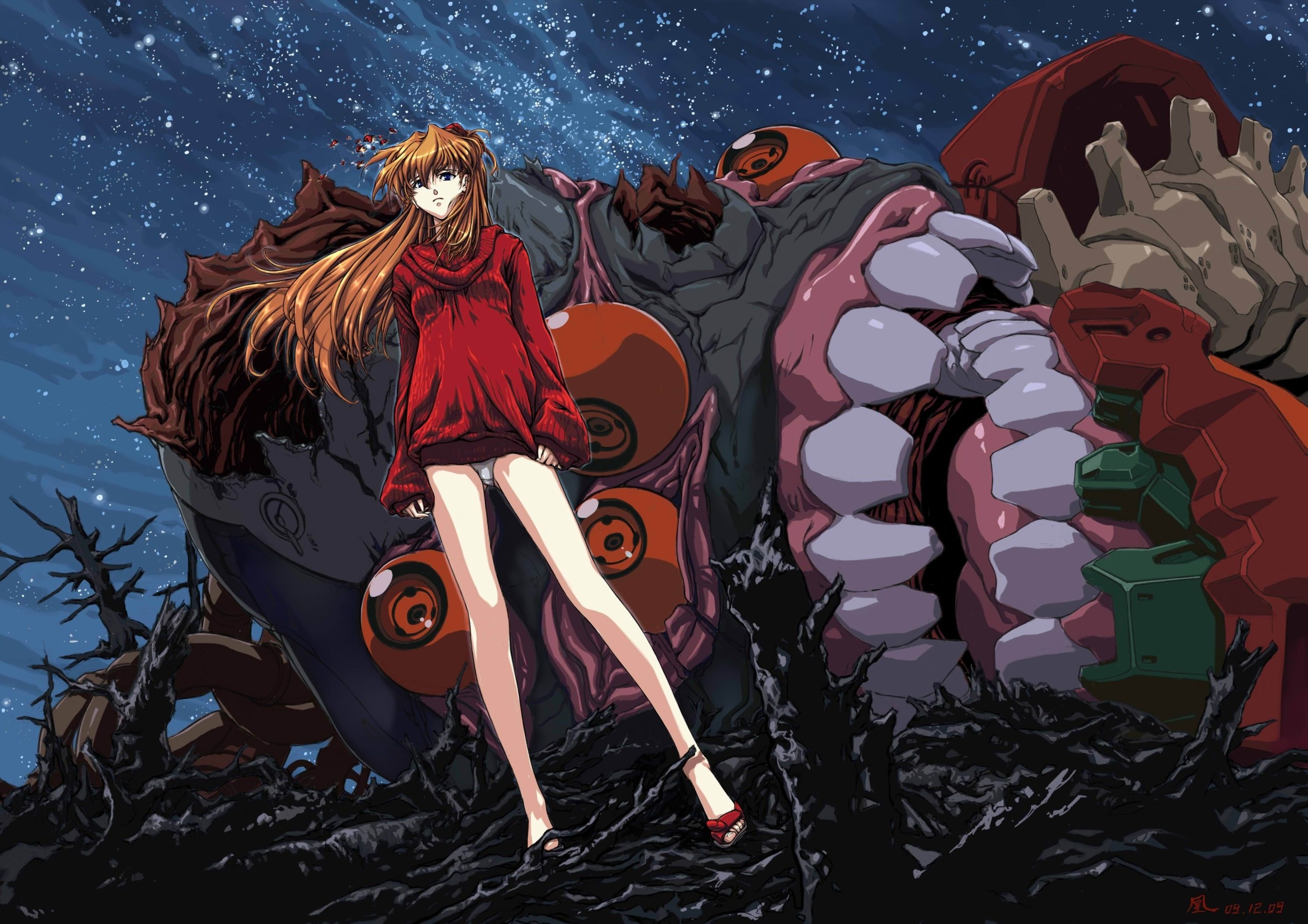 Asuka Langley Soryu, Neon Genesis Evangelion, Angeli, Cielo stellato, sfondo per portatile