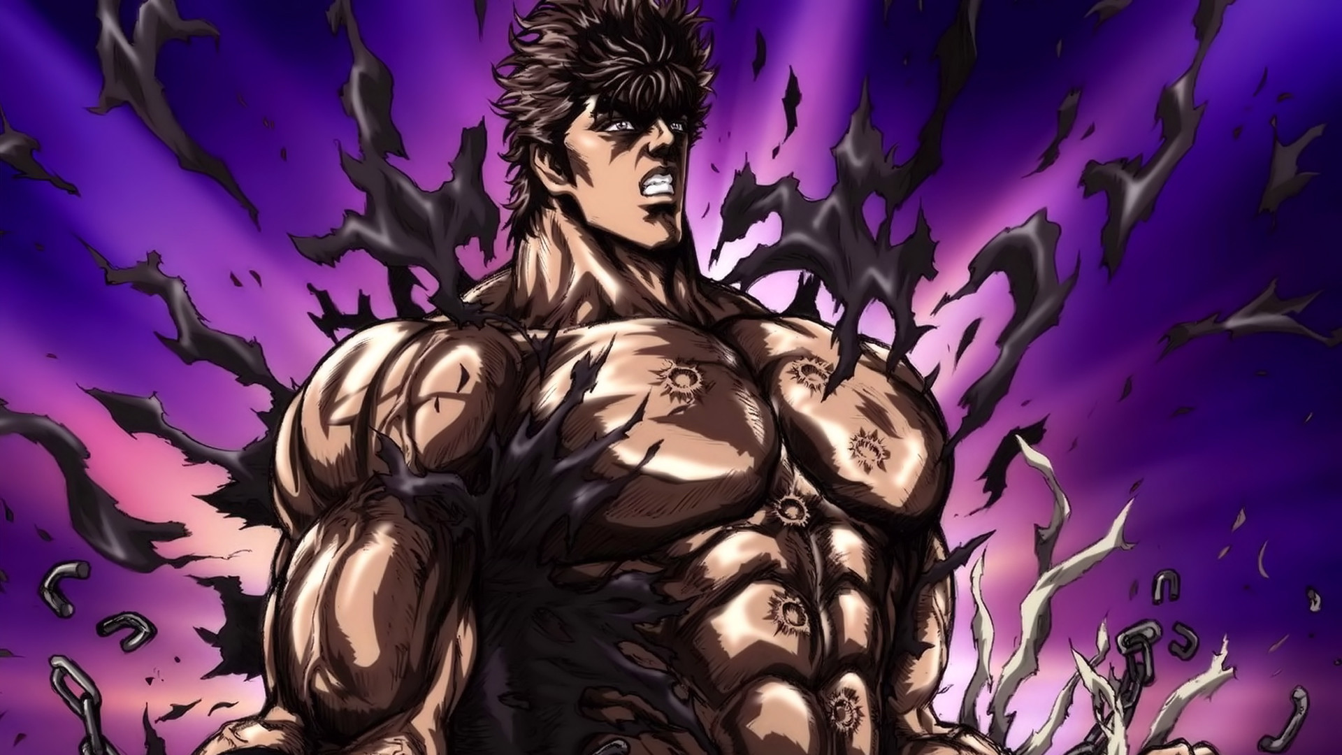 Kenshiro, Ken il guerriero, Muscoli, Aura scura, Sfondo viola, Full HD, wallpaper per computer