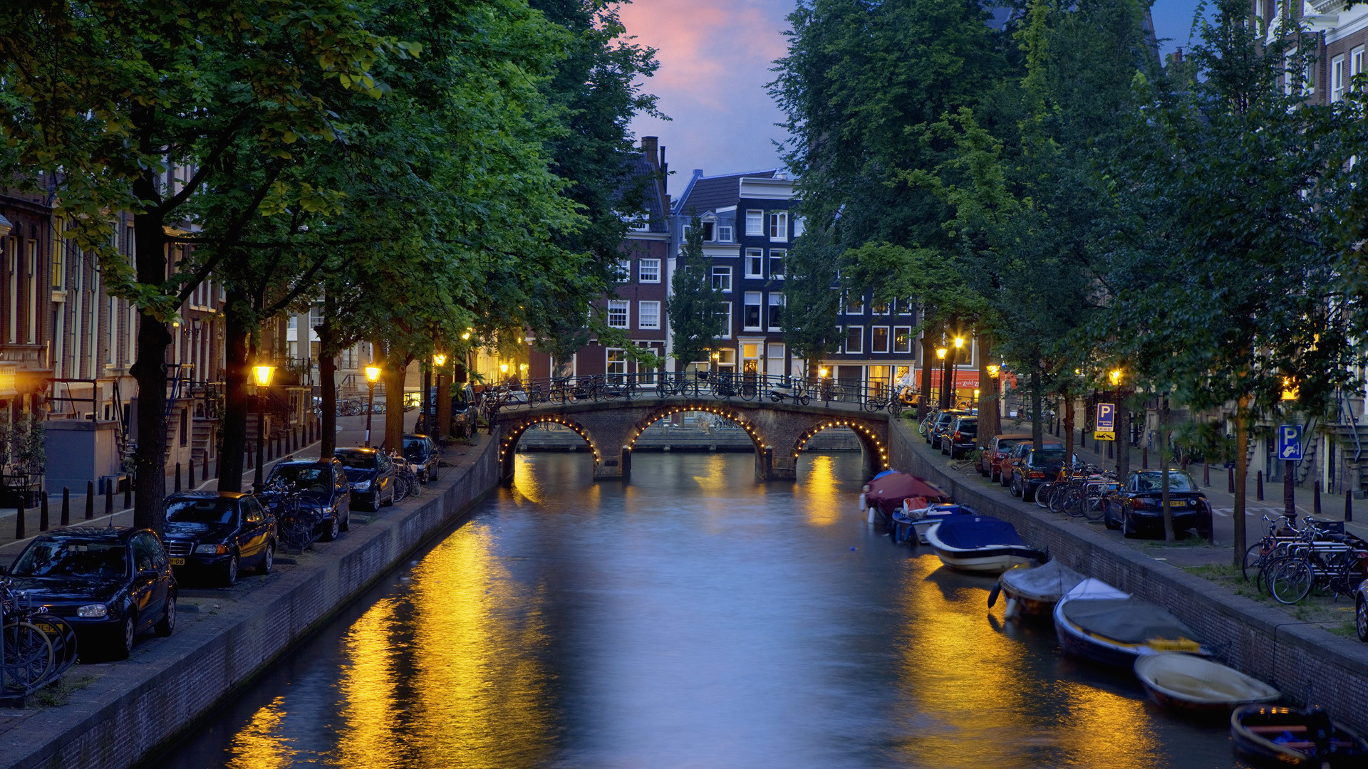 Amsterdam, Canale, Ponte, Sera, sfondo Full HD per desktop
