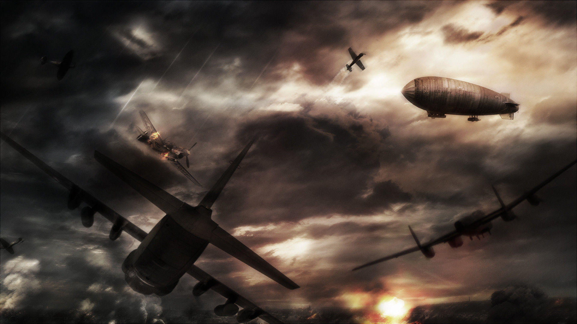 Aerei, Dirigibile, Seconda guerra mondiale, Nuvole tempestose, Full HD, sfondo per PC e portatile