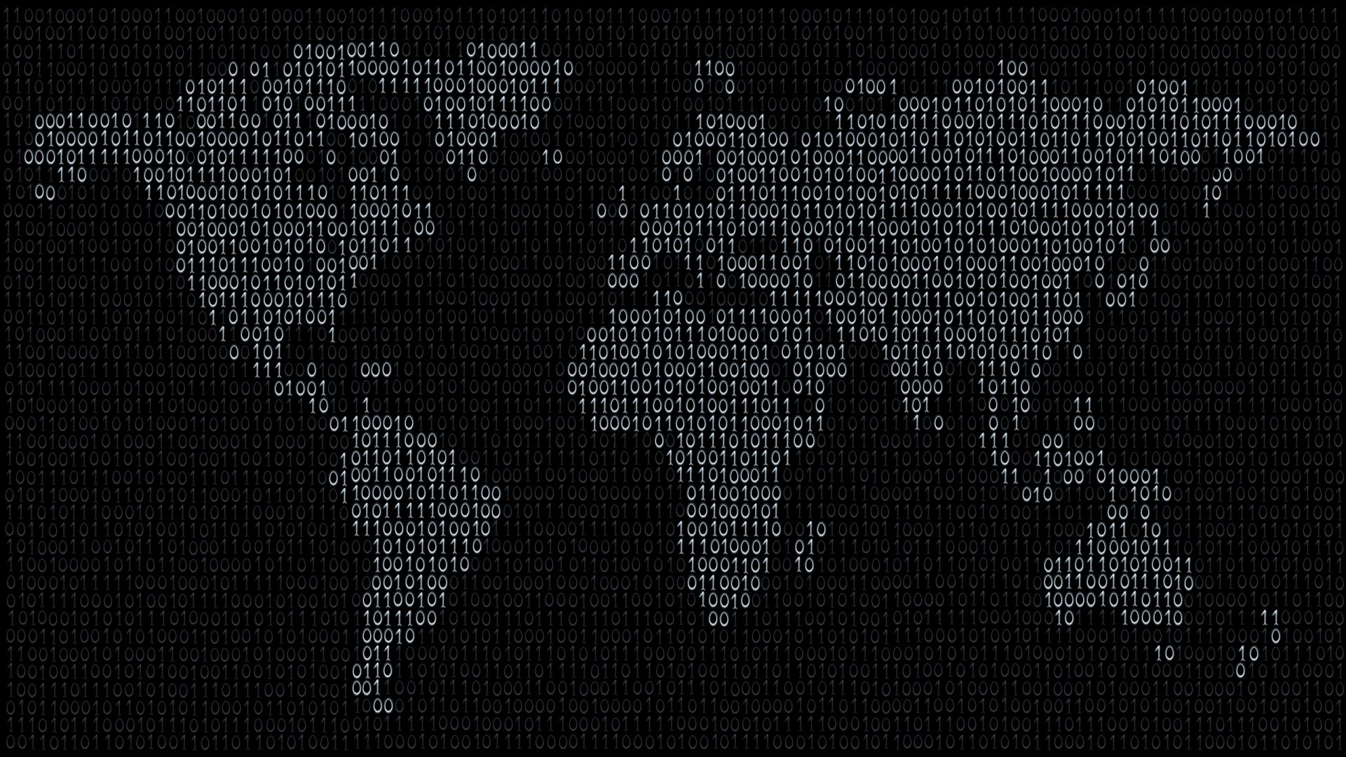 Mappa del mondo, Codice binario, Sfondo nero, Full HD, wallpaper desktop
