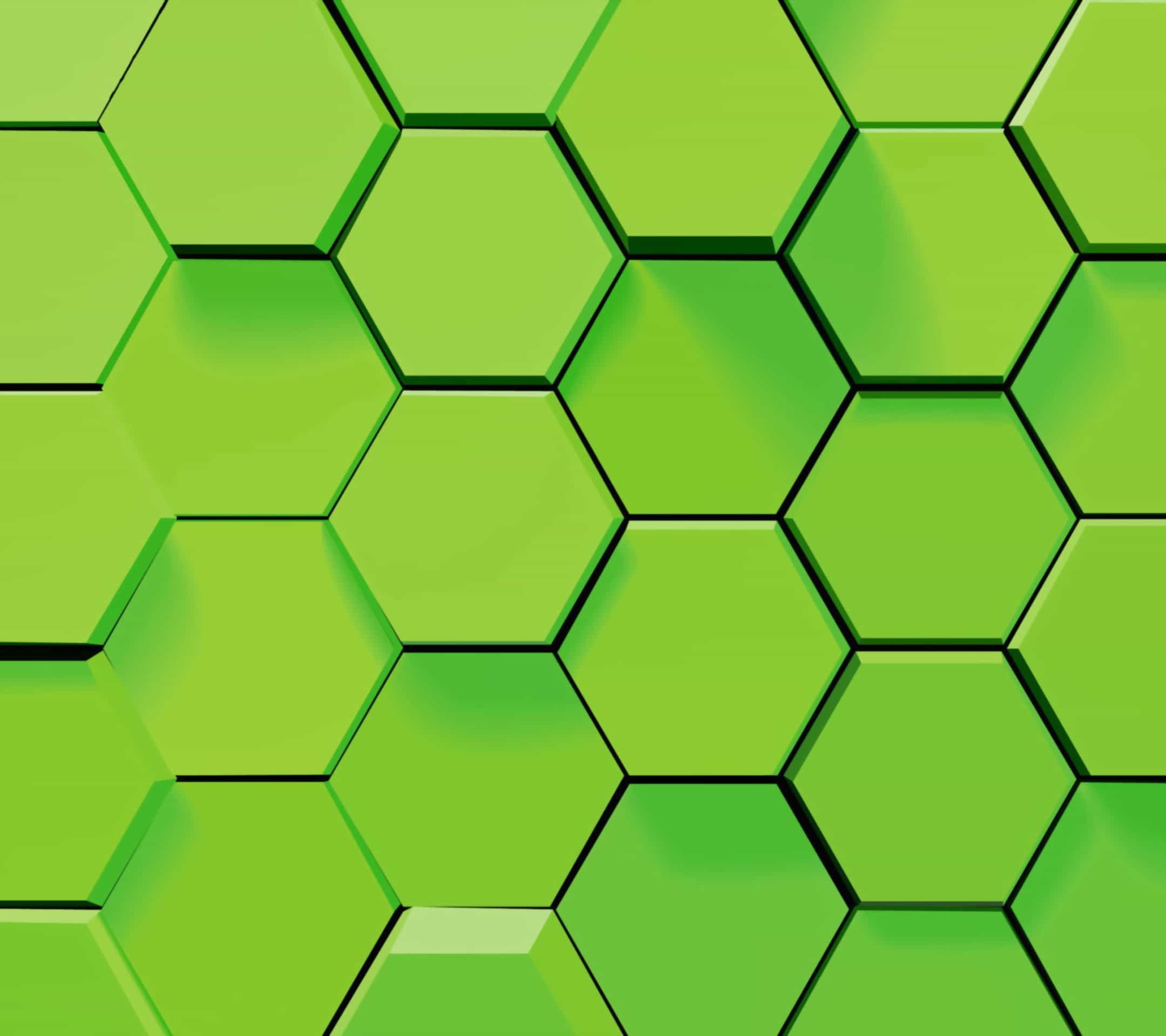 Esagoni, Verde, Rendering 3D, Motivo geometrico, sfondo per iPad e tablet