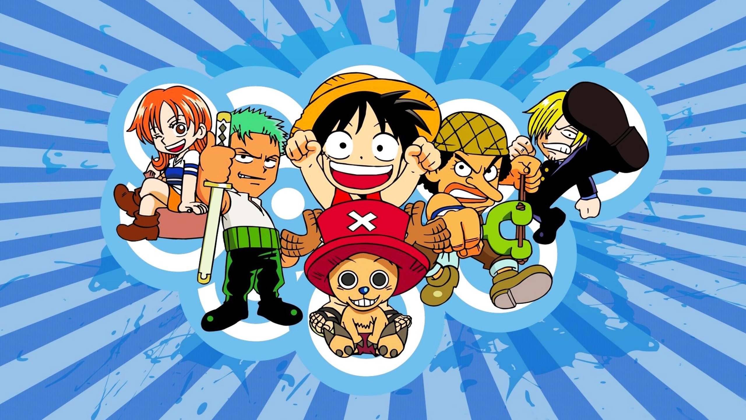 Ciurma di Cappello di Paglia, Chibi, Monkey D. Rufy, Tony Tony Chopper, One Piece, sfondo 2K