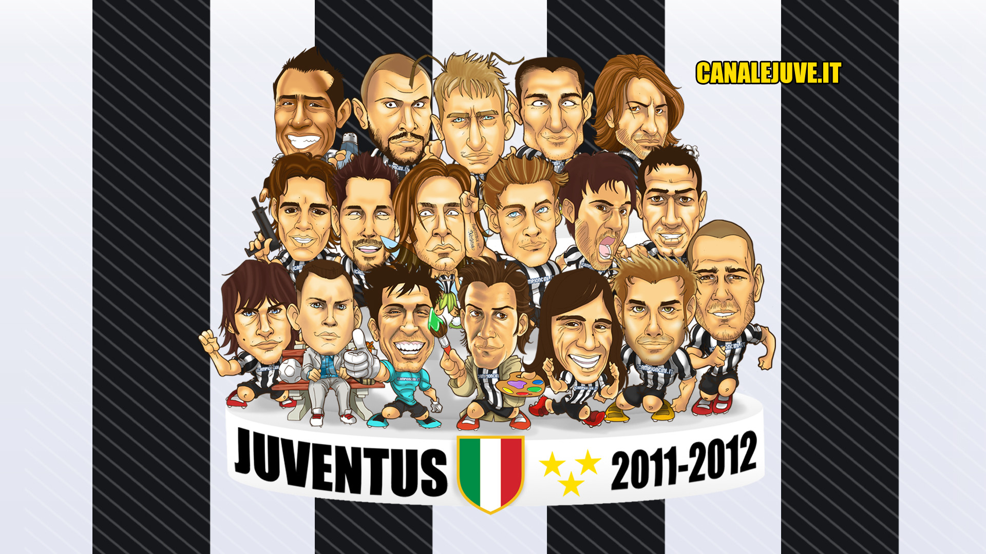 Juventus, Caricature, Squadra 2011-2012, Scudetto, 16:9 Full HD, wallpaper widescreen