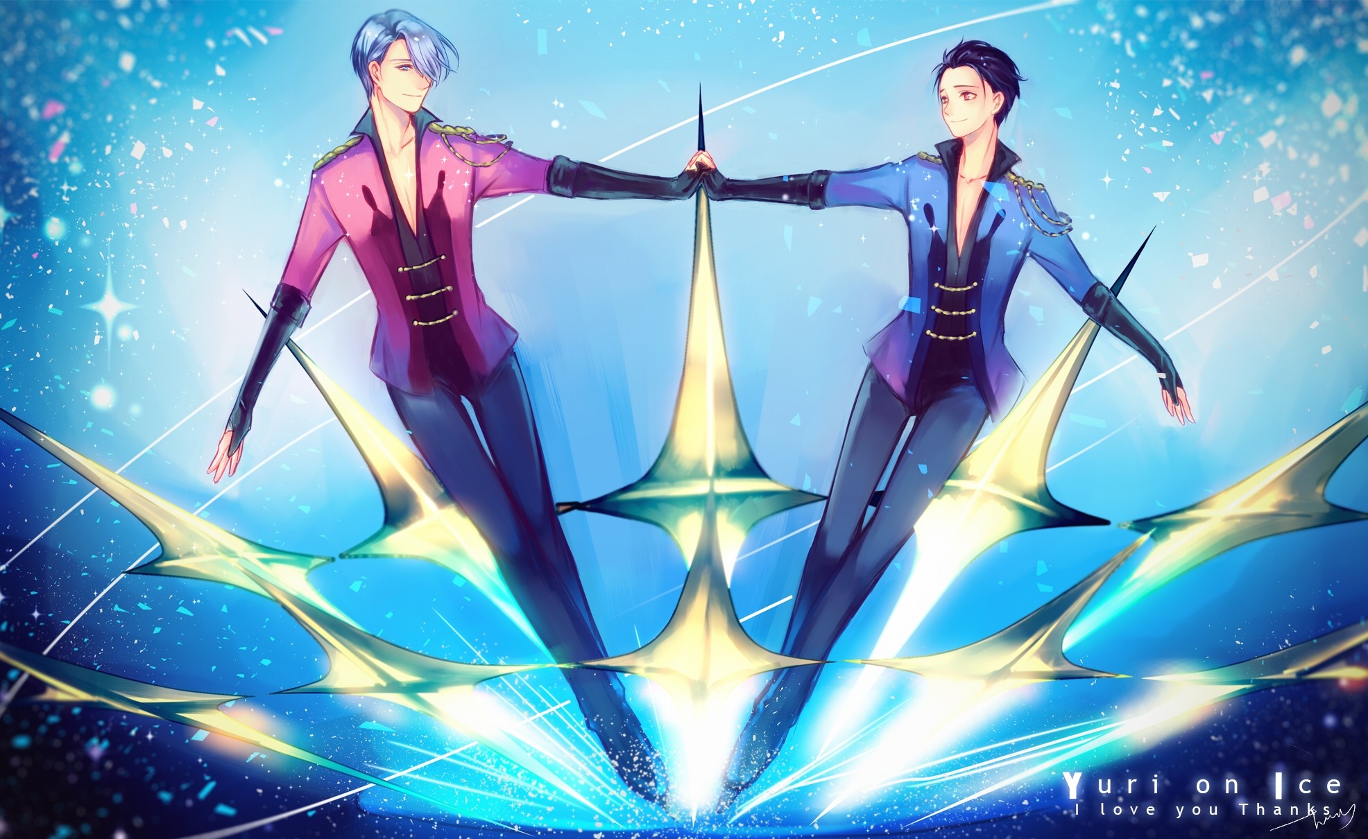 Victor Nikiforov, Yuri Katsuki, Yuri!!! on Ice, Pattinaggio di coppia, Blu, sfondo Windows 11