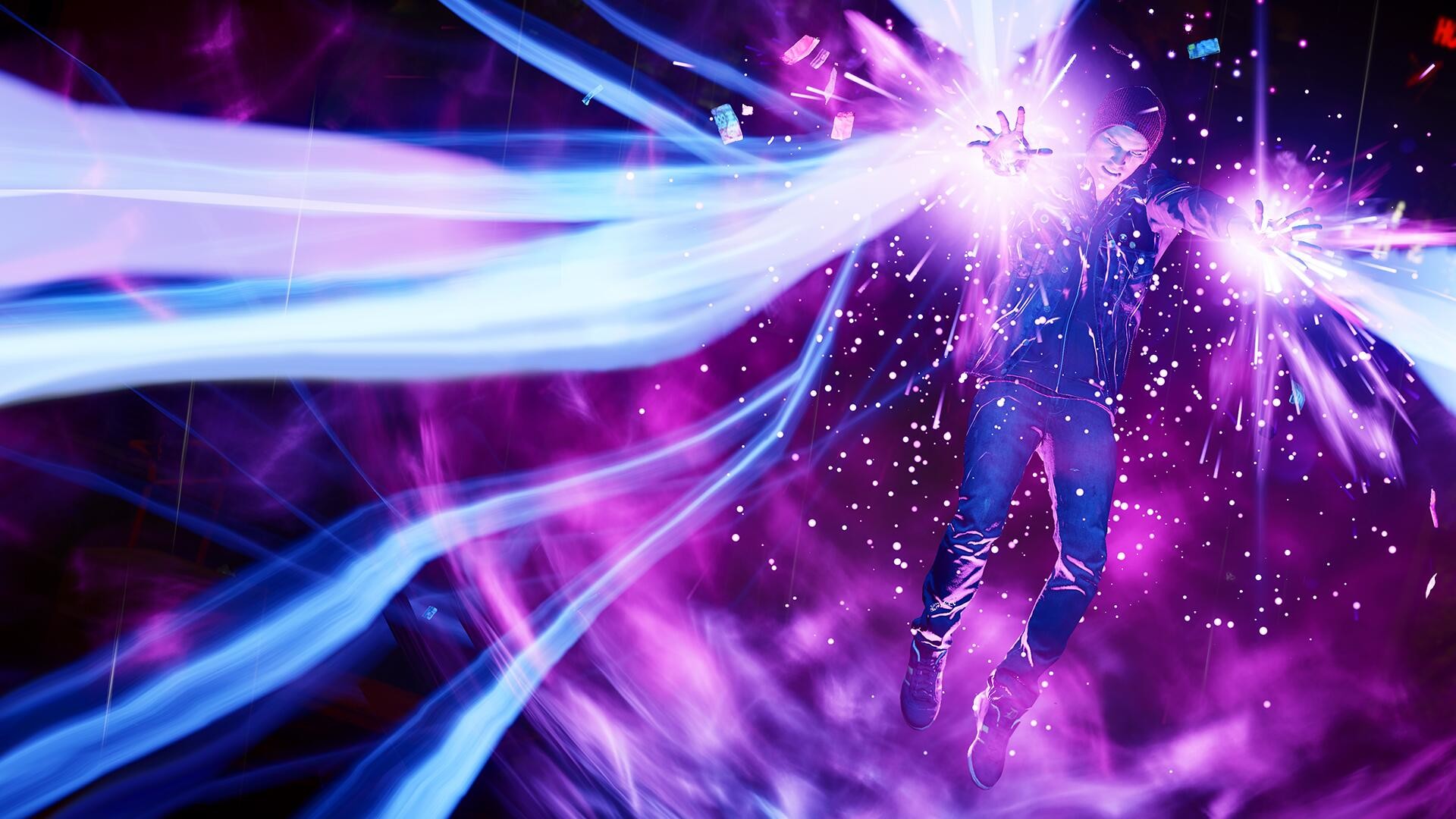Fasci di luce, Figura umana, Viola, Astratto, 16:9 Full HD, sfondo widescreen
