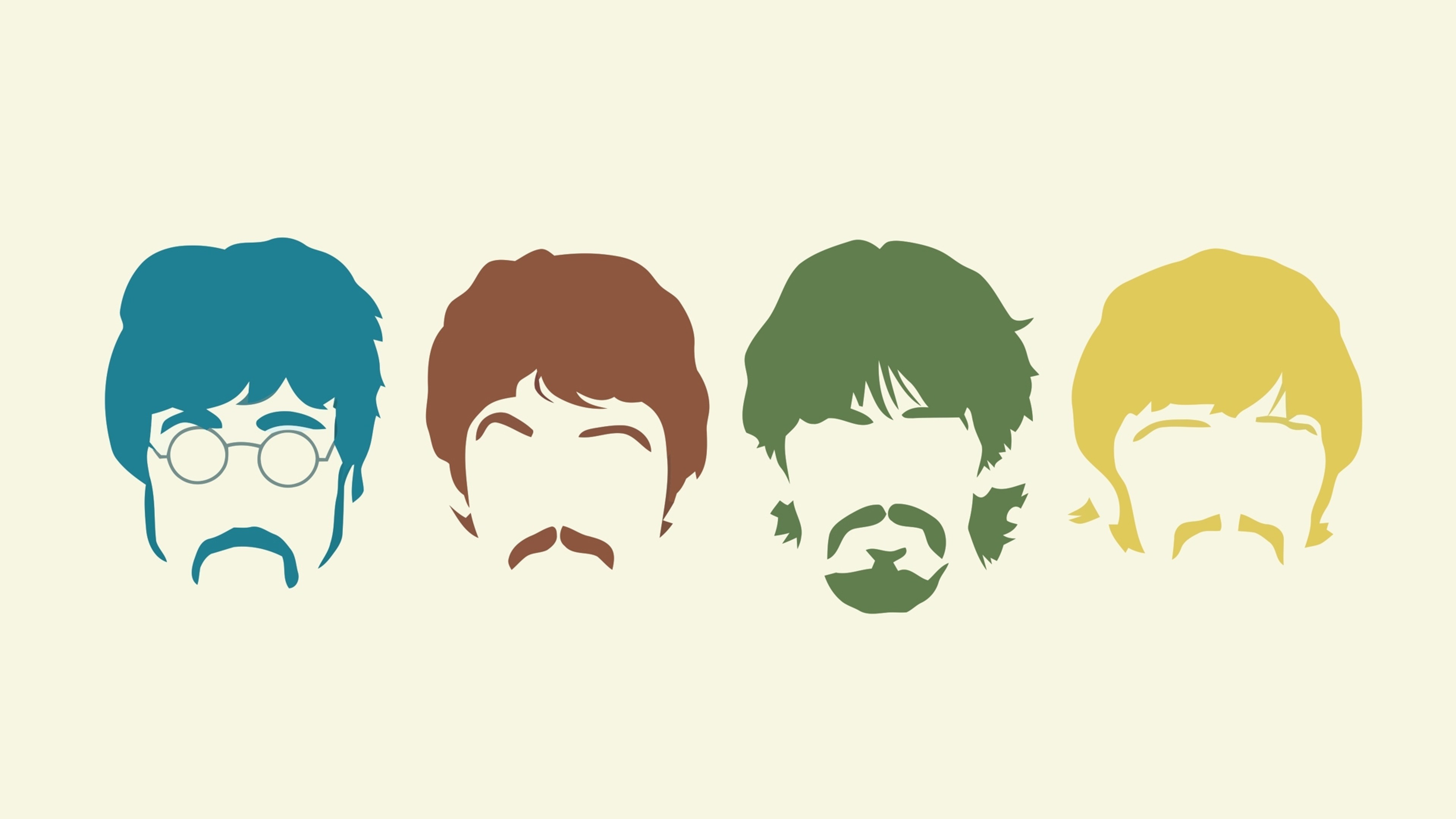 The Beatles, Illustrazione minimalista, Capelli colorati, Sfondo crema, 4K Ultra HD