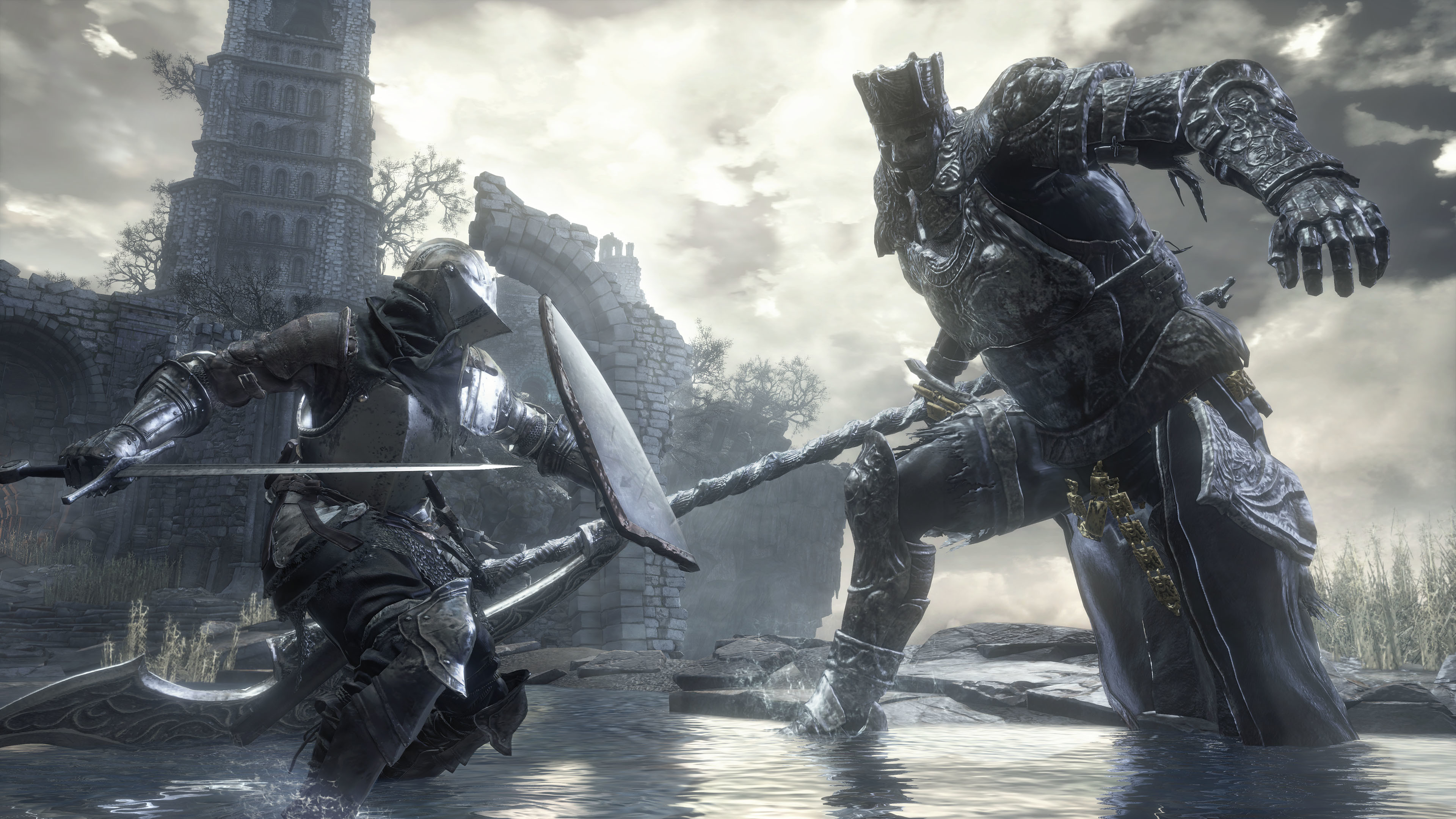 Dark Souls III, Cavalieri, Combattimento, Rovine, 4K, sfondo Windows 11