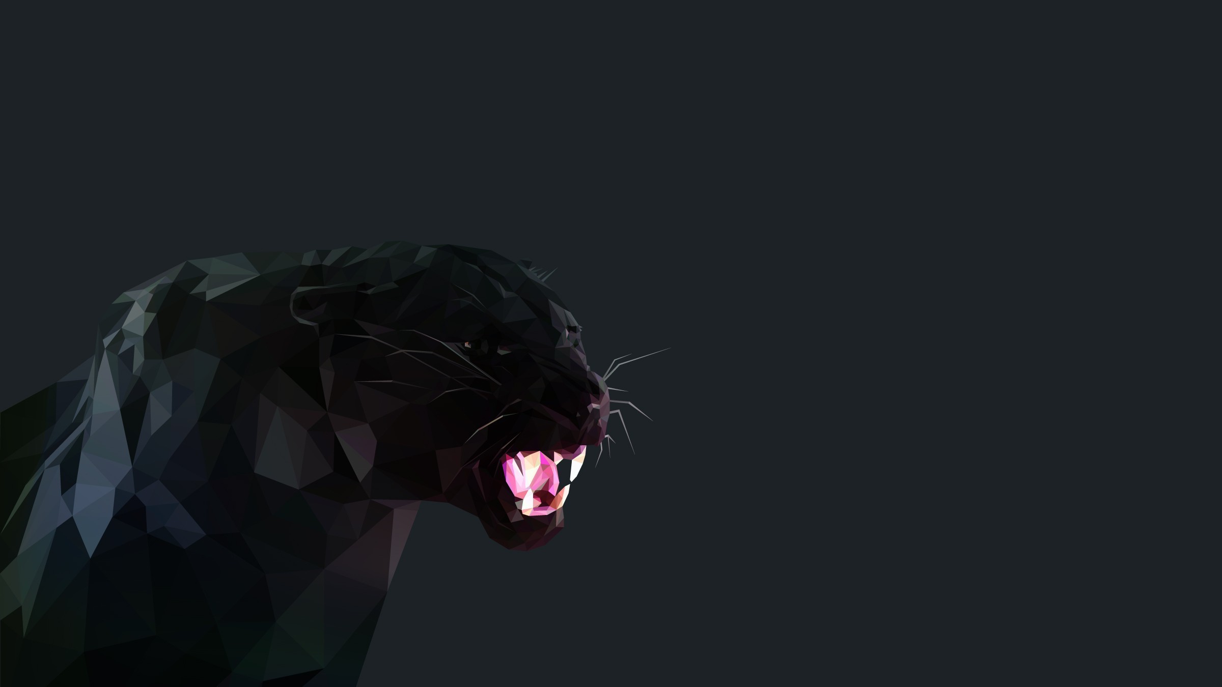 Low poly, Pantera nera, Ruggito, Sfondo scuro, Full HD, wallpaper per PC