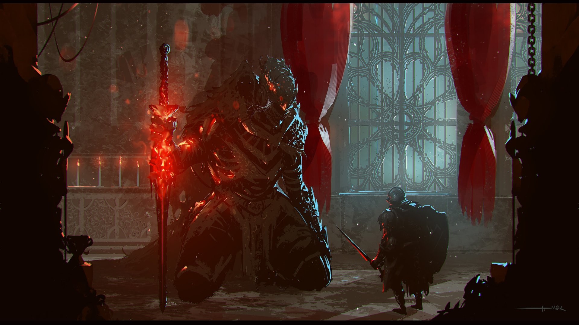 Dark Souls III, Cavaliere, Spada rossa, Cattedrale, 1920x1080, immagine di sfondo