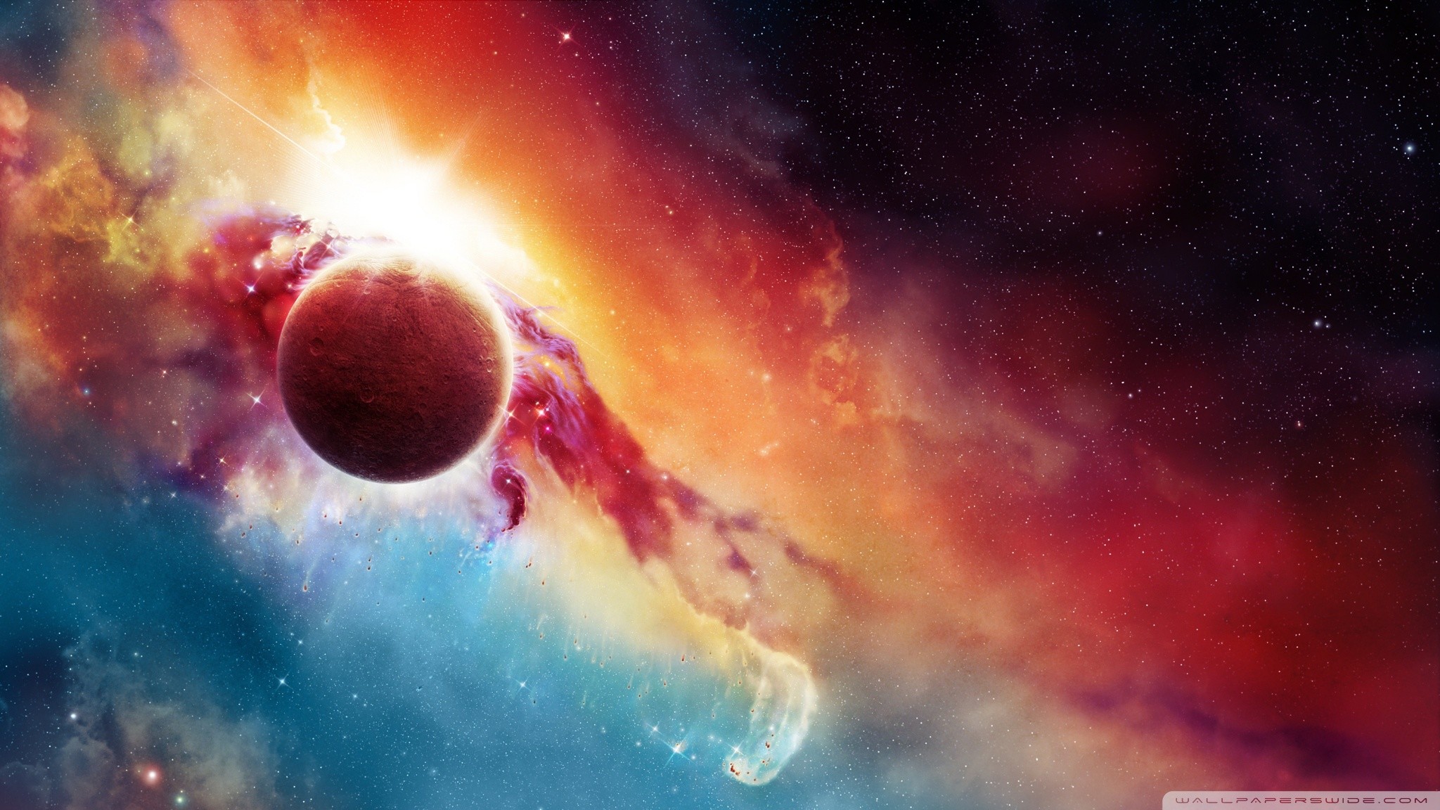 Pianeta rosso, Nebulosa, Esplosione, Arte digitale, Full HD, sfondo per PC