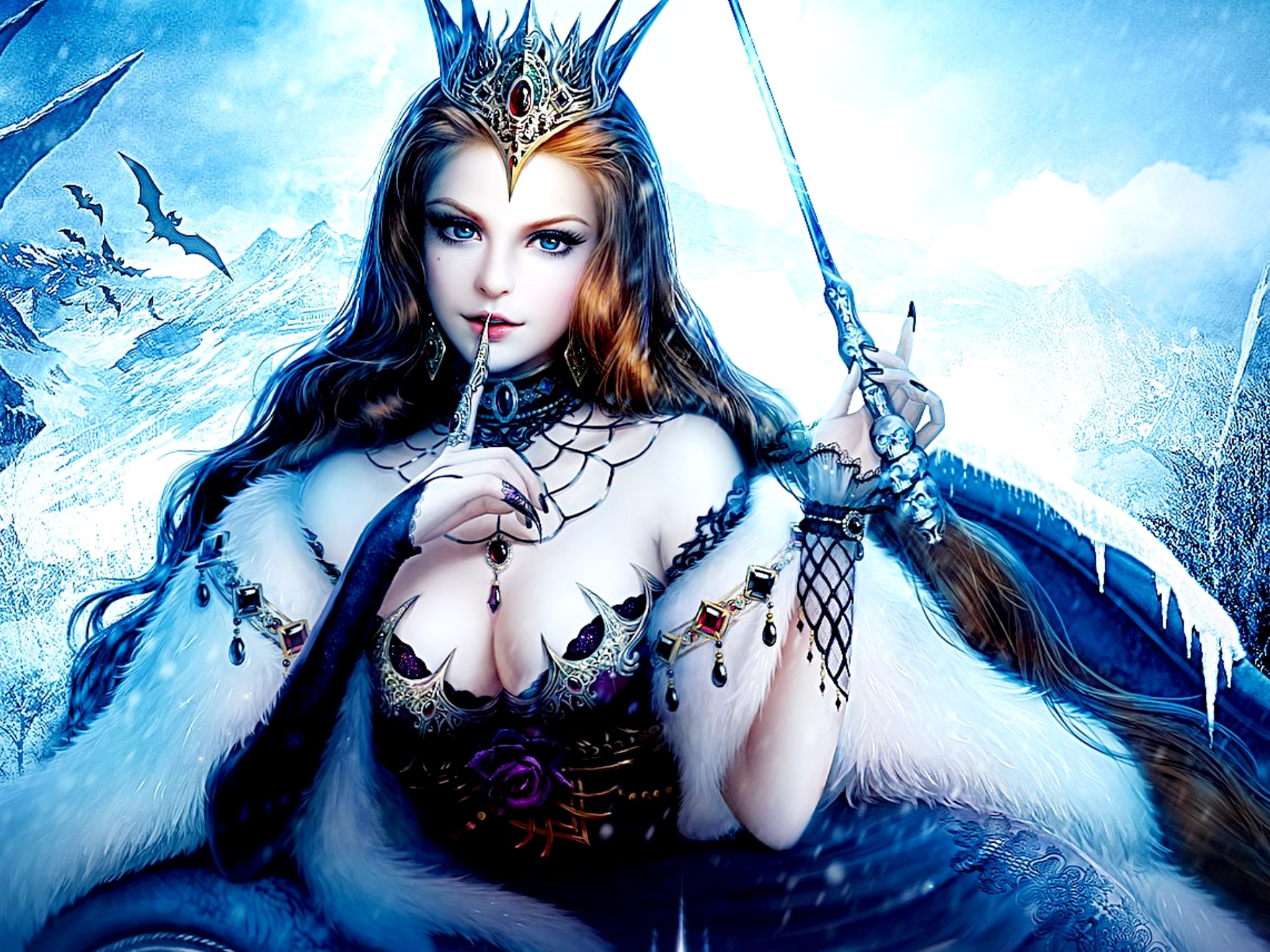 Regina dei ghiacci, Fantasy, Corona, Blu, sfondo per iPad e tablet