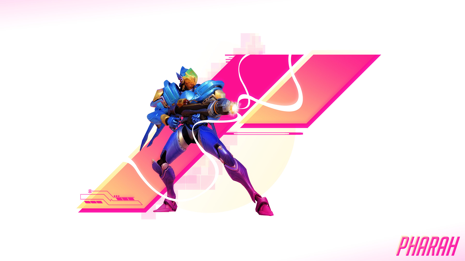 Pharah, Overwatch, Minimalista, Rosa, Sfondo bianco, Full HD, wallpaper desktop