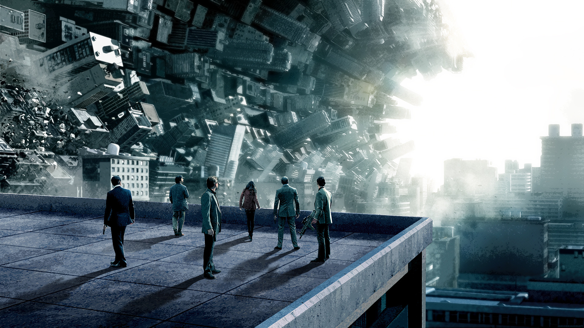 Inception, Città che si piega, Tetto, Personaggi, Full HD, wallpaper desktop