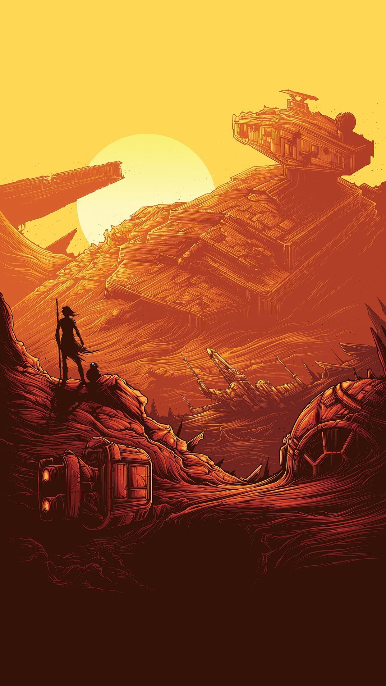 Rey, Jakku, Star Destroyer, Star Wars: Il risveglio della Forza, Illustrazione, sfondo Full HD