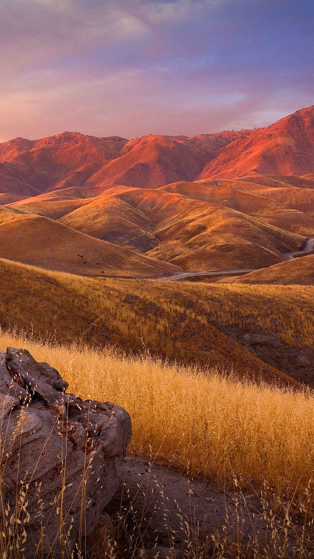 Colline, Montagne, Tramonto, Erba secca, Full HD, schermata di blocco del cellulare