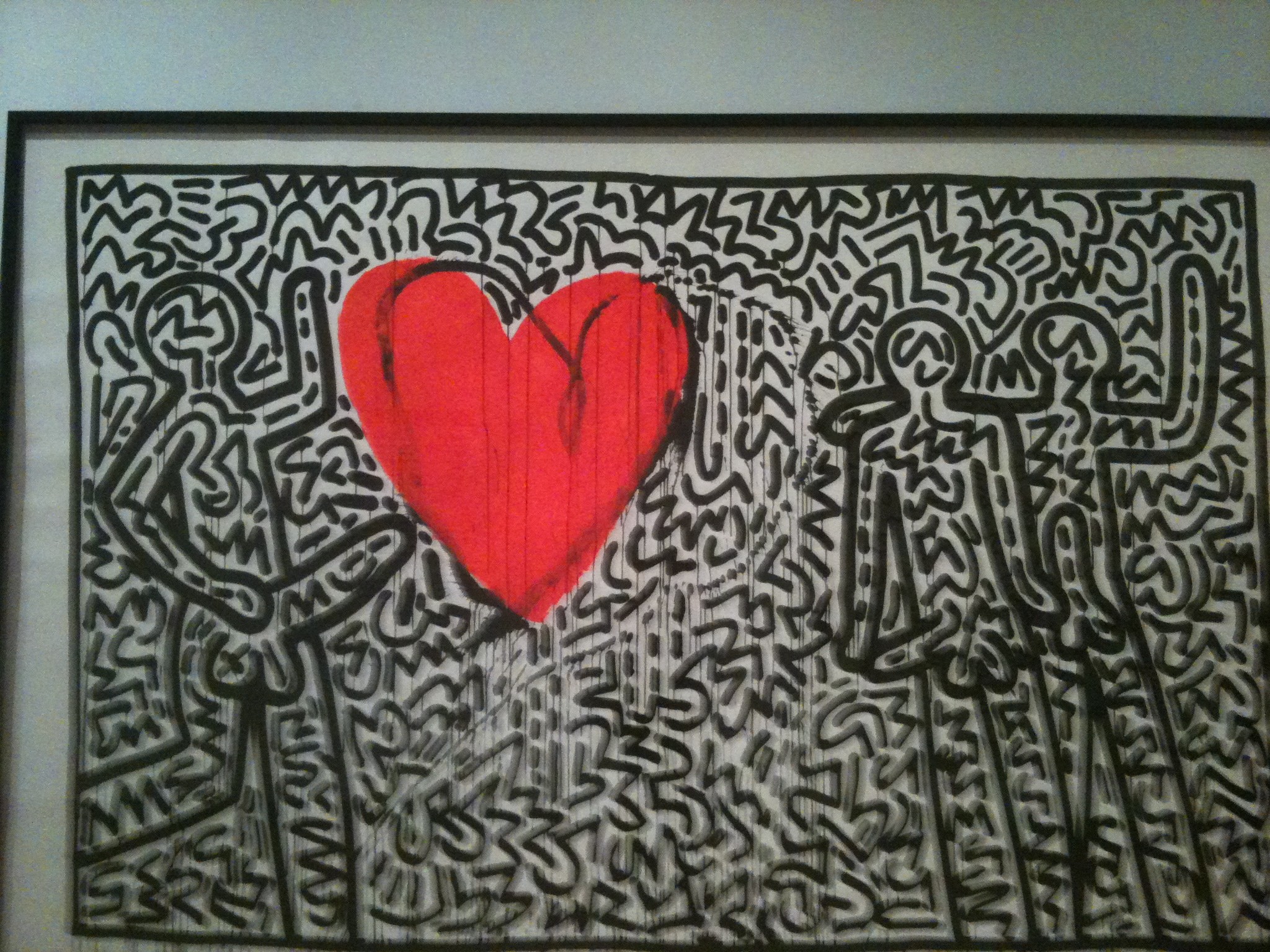 Keith Haring, Cuore rosso, Doodle, Bianco e nero, Full HD, schermata di blocco iPad