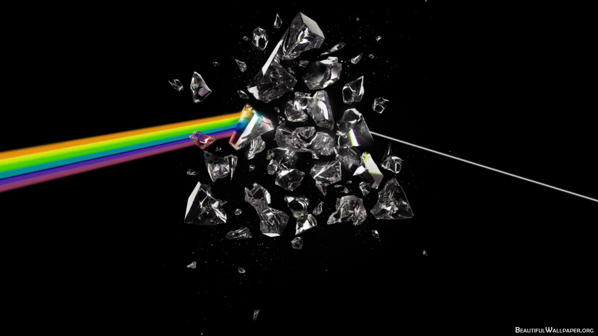 Pink Floyd, The Dark Side of the Moon, Prisma frantumato, Vetri, Sfondo nero, wallpaper Full HD