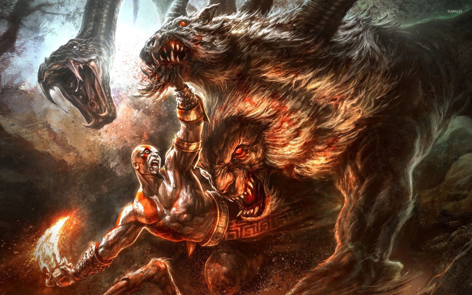 Kratos, God of War, Chimera, Mostro, Battaglia, 1920x1200, sfondo per PC