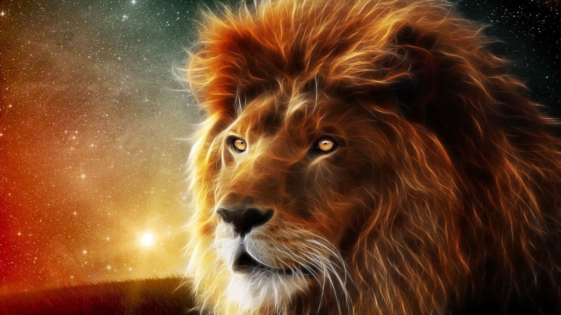 Leone, Criniera, Spazio, Arte digitale, Full HD, wallpaper desktop