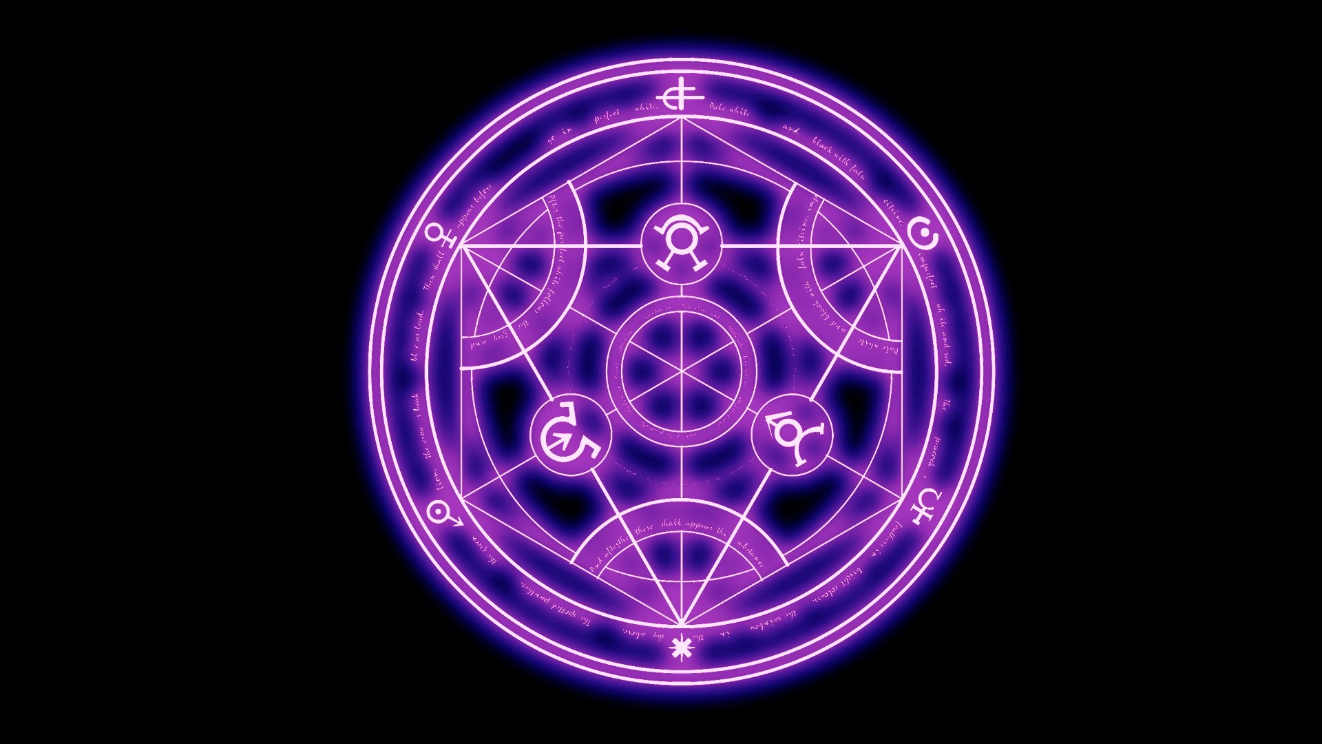 Cerchio di trasmutazione umana, Fullmetal Alchemist: Brotherhood, Viola, Sfondo nero, wallpaper desktop