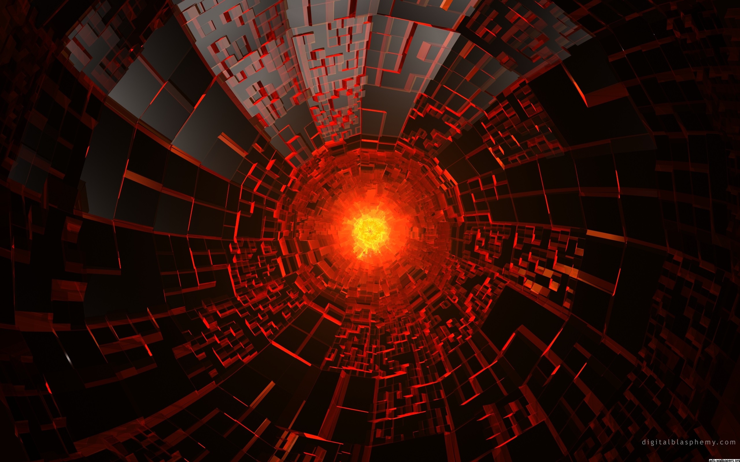Tunnel, Arte digitale, Rosso e nero, 3D, 2K, sfondo desktop