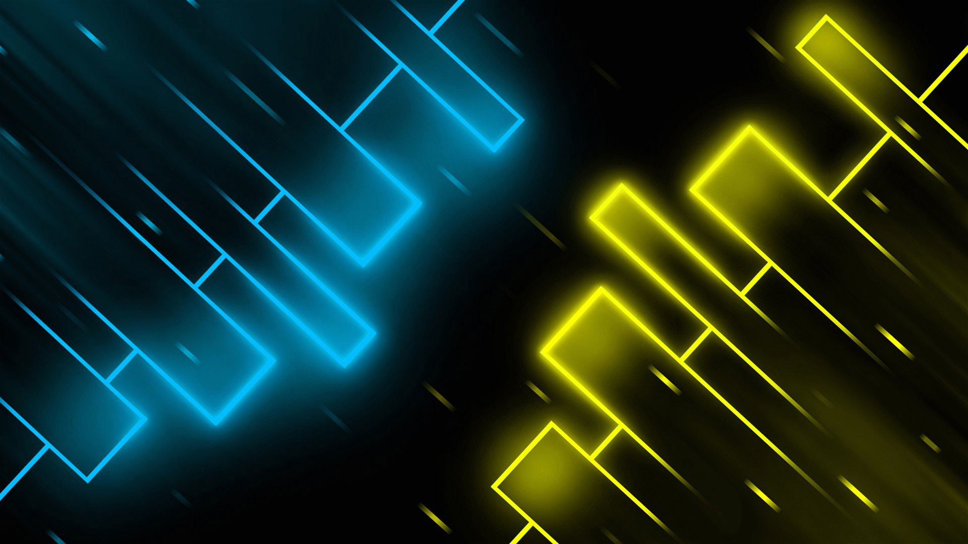 Linee neon, Azzurro, Giallo, Geometrico, 1920x1080, sfondo per PC