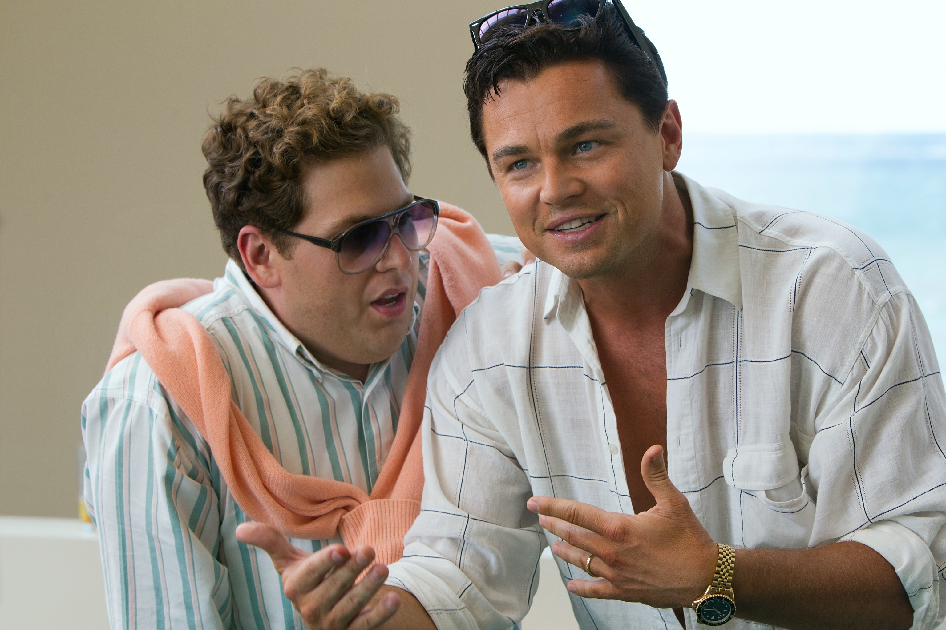Leonardo DiCaprio, Jonah Hill, The Wolf of Wall Street, Occhiali da sole, sfondo 2K per portatile