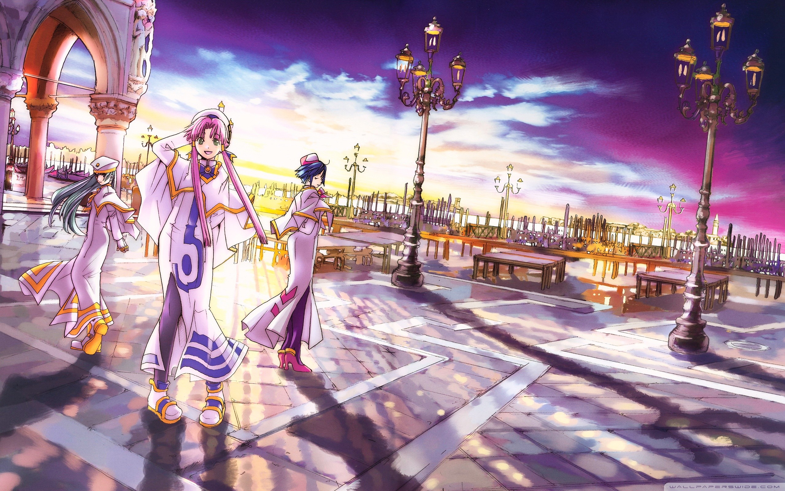 Aria, Akari Mizunashi, Neo-Venezia, Lampioni, Tramonto, 2560x1600, sfondo MacBook Pro