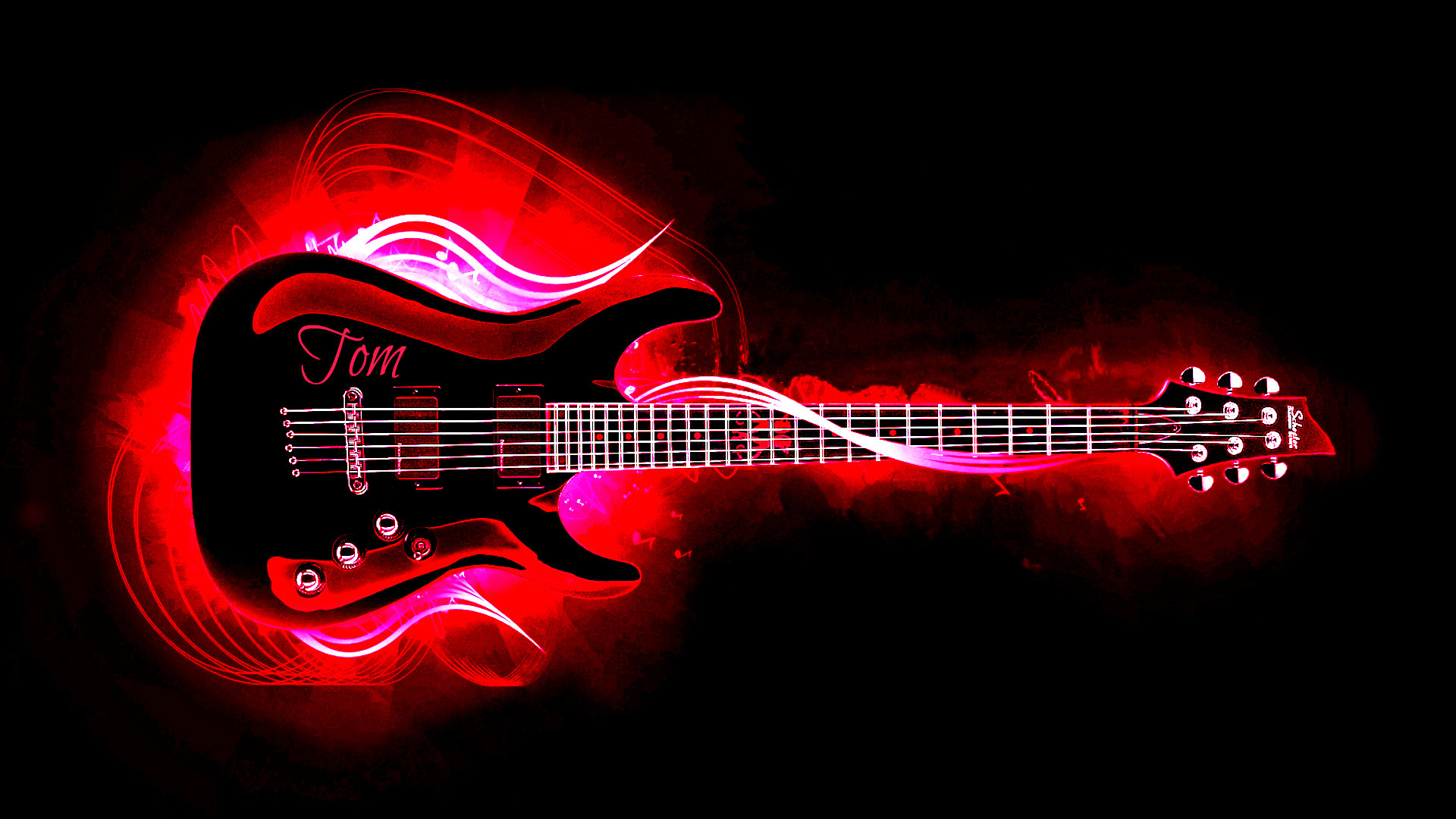Chitarra elettrica, Neon, Rosso, Sfondo nero, 1920x1080, wallpaper desktop