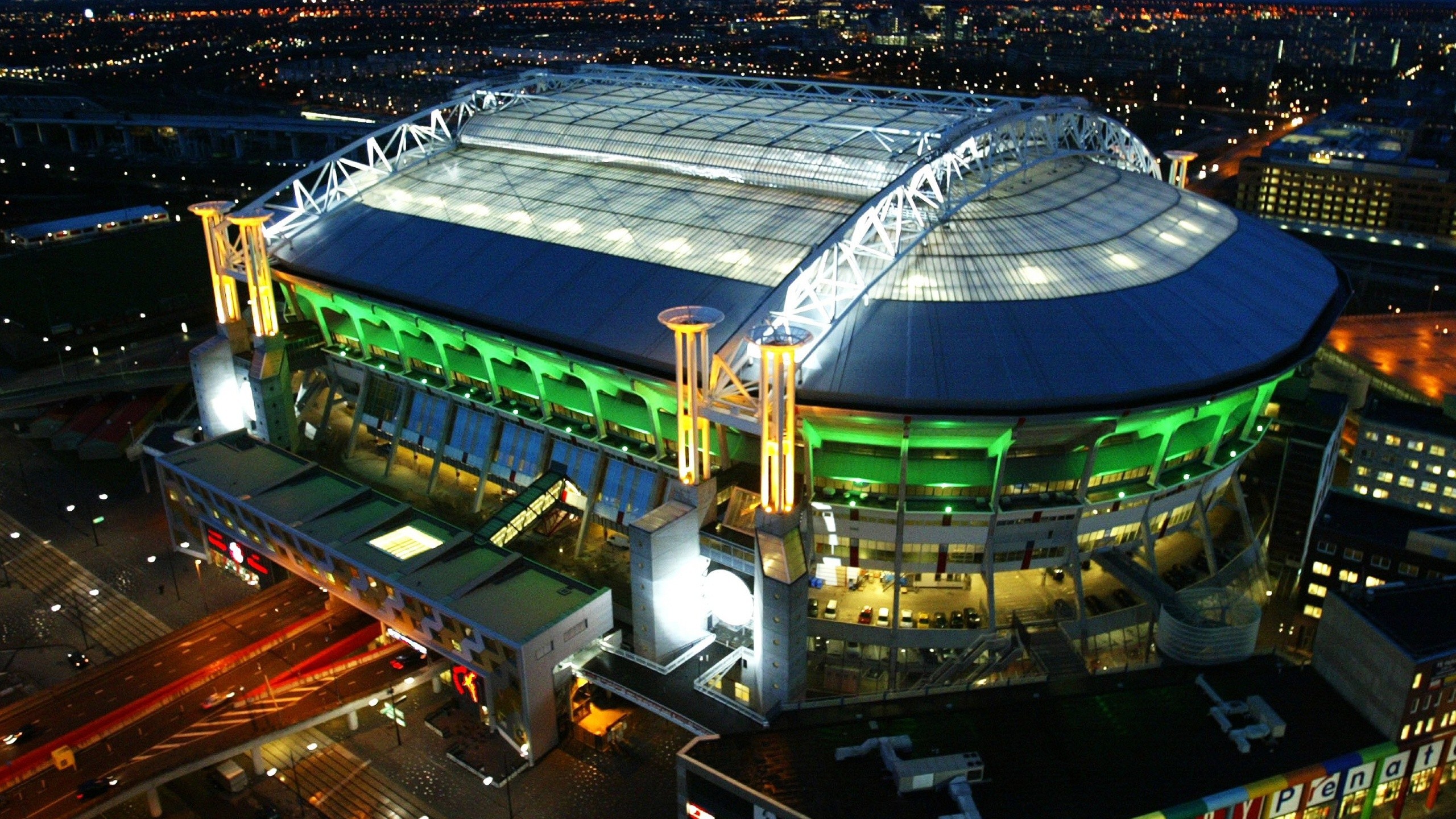 Johan Cruijff ArenA, Amsterdam ArenA, Amsterdam, Stadio, Notte, Vista aerea, sfondo desktop