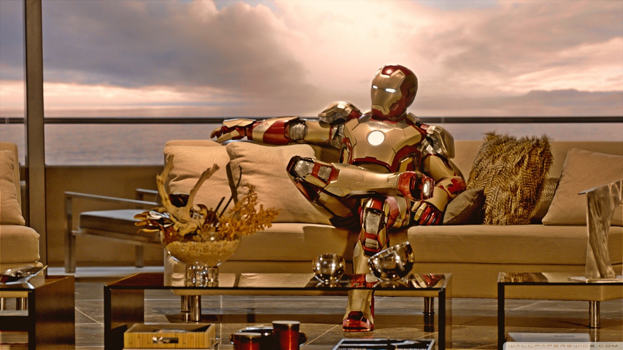 Iron Man 3, Mark XLII, Divano, Villa di Malibu, Full HD, sfondo per PC e portatile