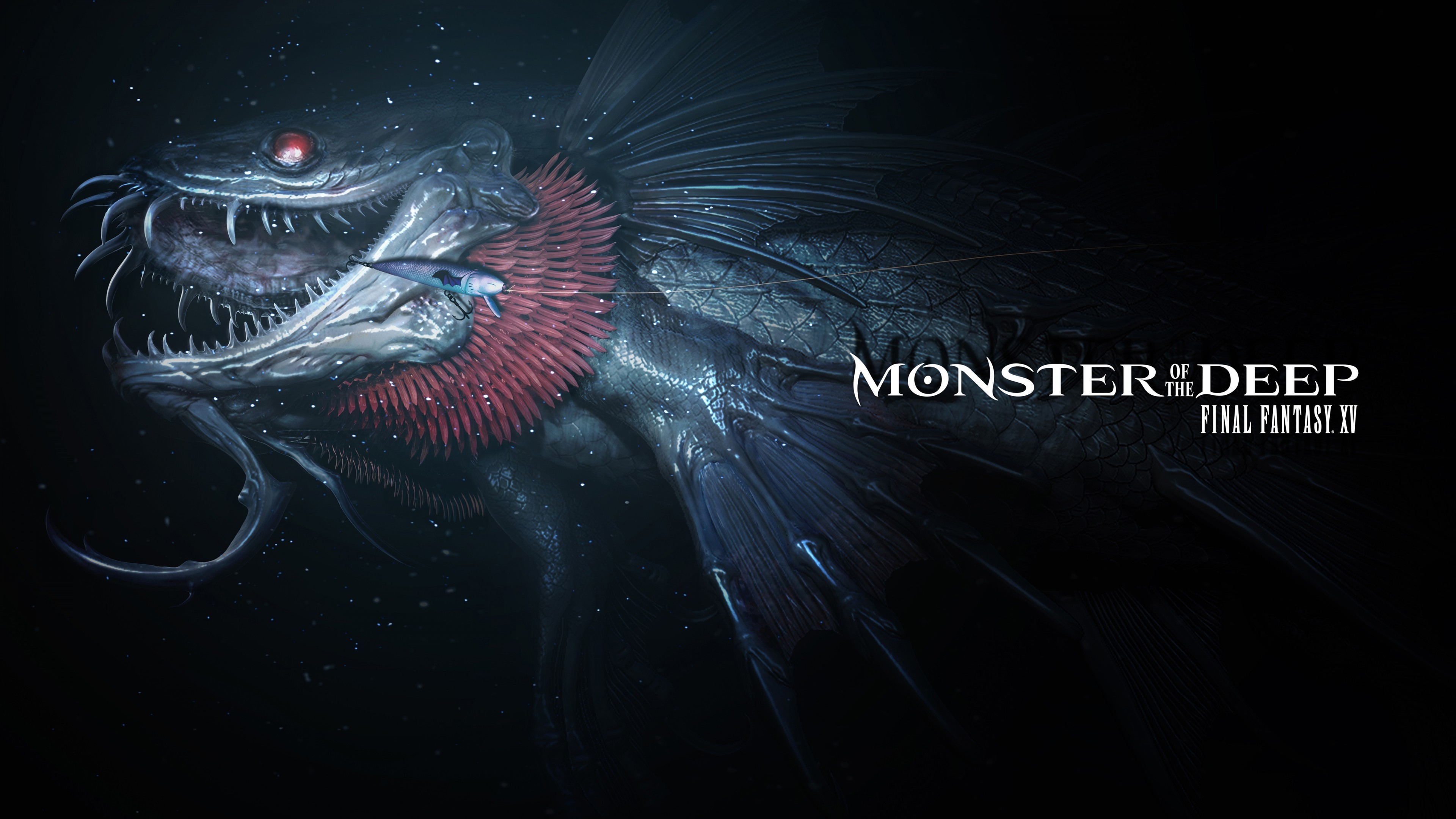 Monster of the Deep, Final Fantasy XV, Pesce mostro, Sfondo nero, 4K Ultra HD