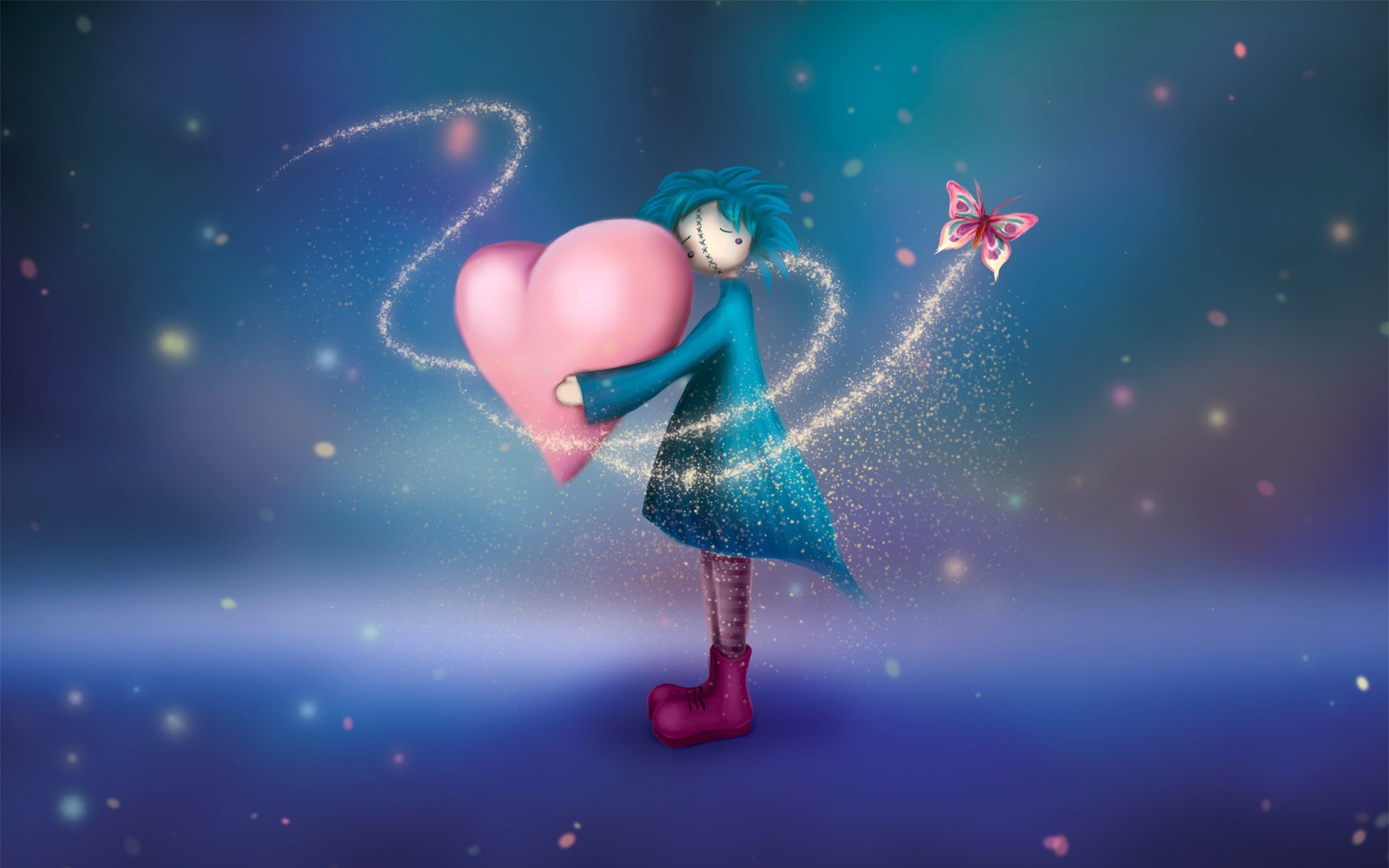 Bambina, Cuore, Farfalla, Illustrazione, Magia, Full HD, sfondo per PC e portatile