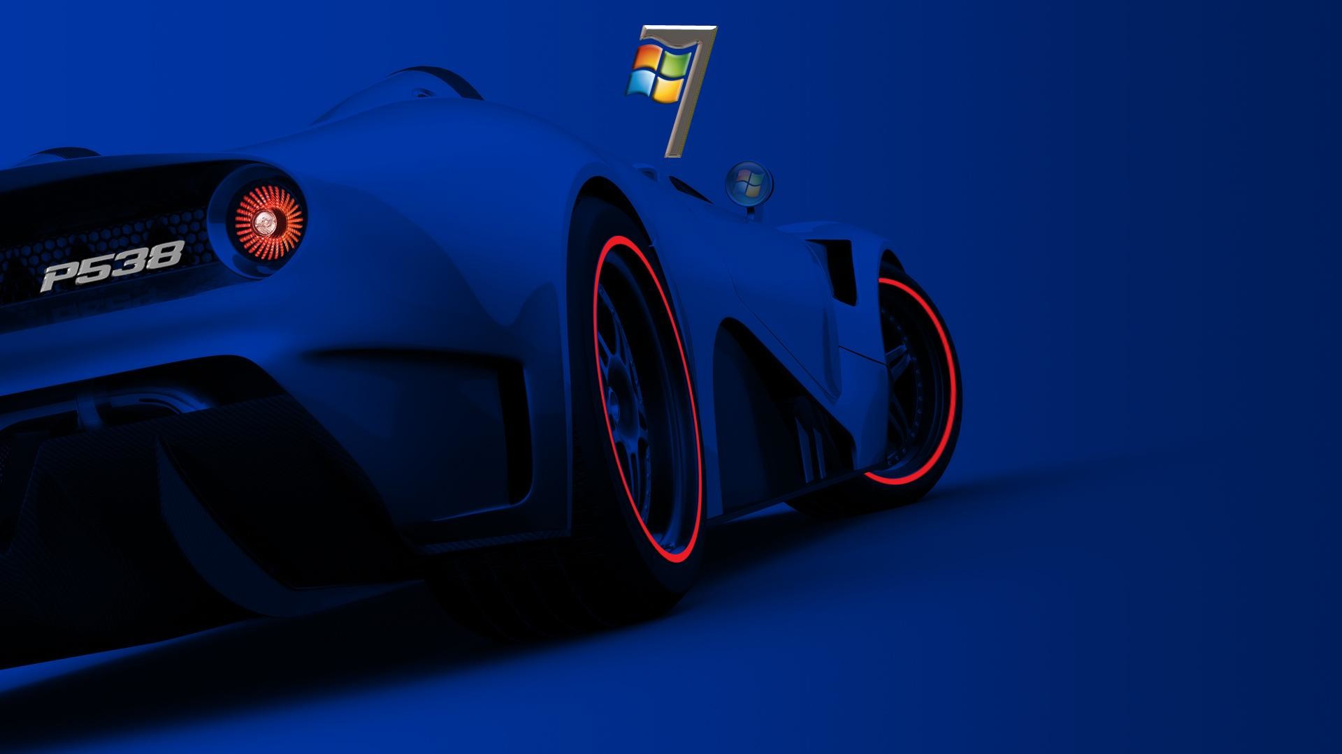 Windows 7, Ferrari P4/5, Supercar, Sfondo blu, 1920x1080, wallpaper desktop