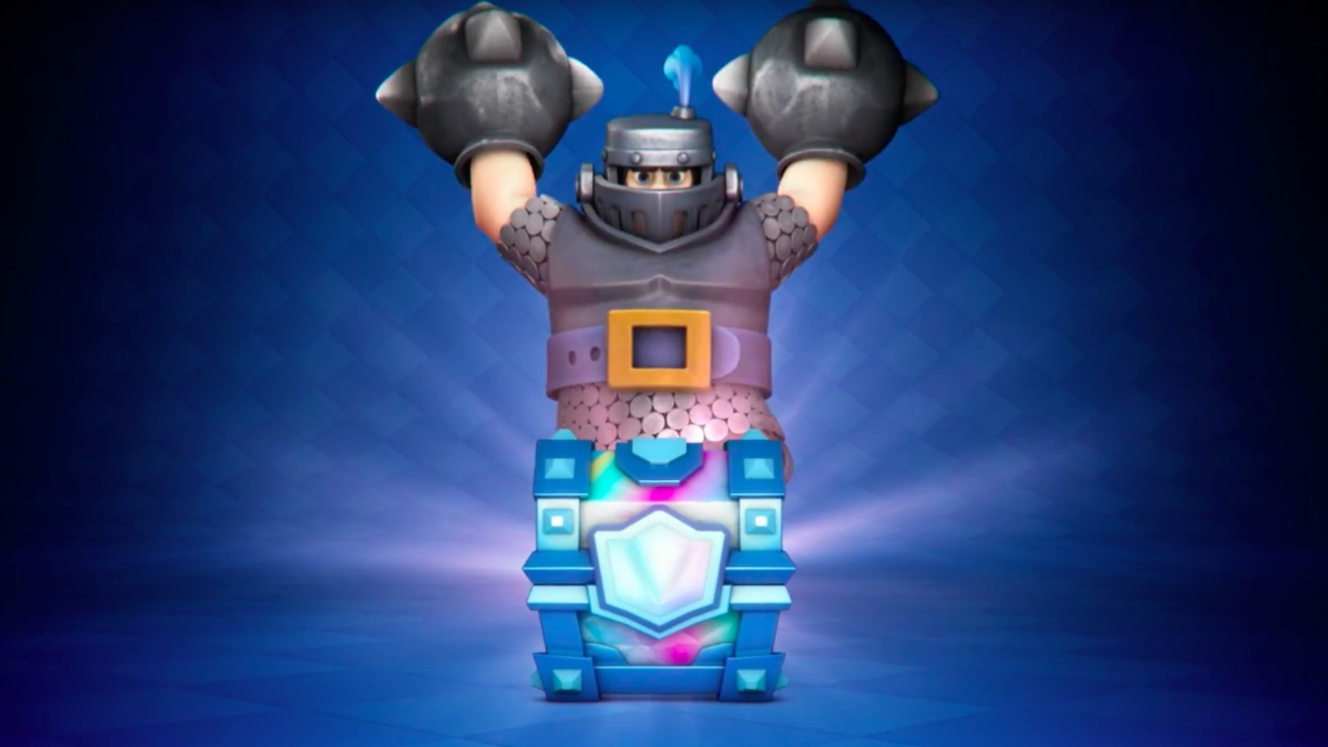 Clash Royale, Mega Cavaliere, Baule, Sfondo blu, Full HD, wallpaper per PC