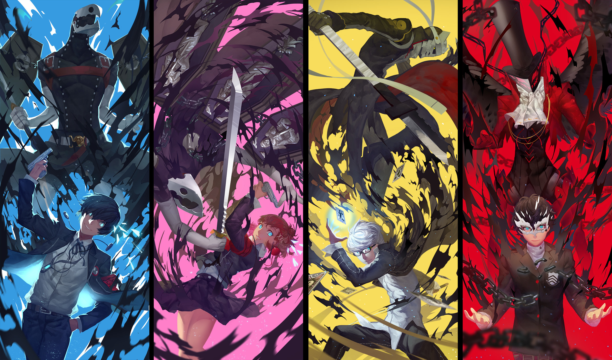 Persona 5, Phantom Thieves, Pannelli colorati, Full HD, wallpaper per computer