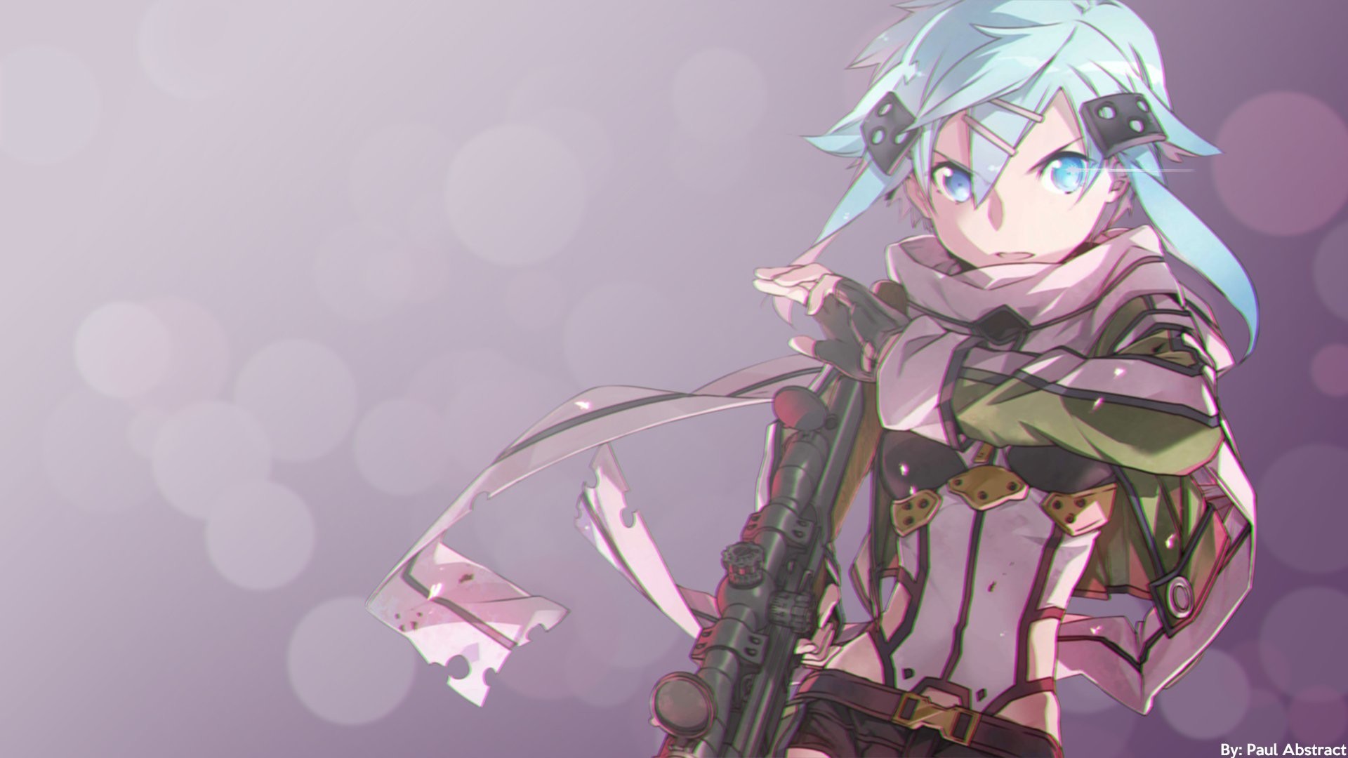 Sinon, Sword Art Online II, Gun Gale Online, Fucile, Sciarpa, Full HD, sfondo desktop