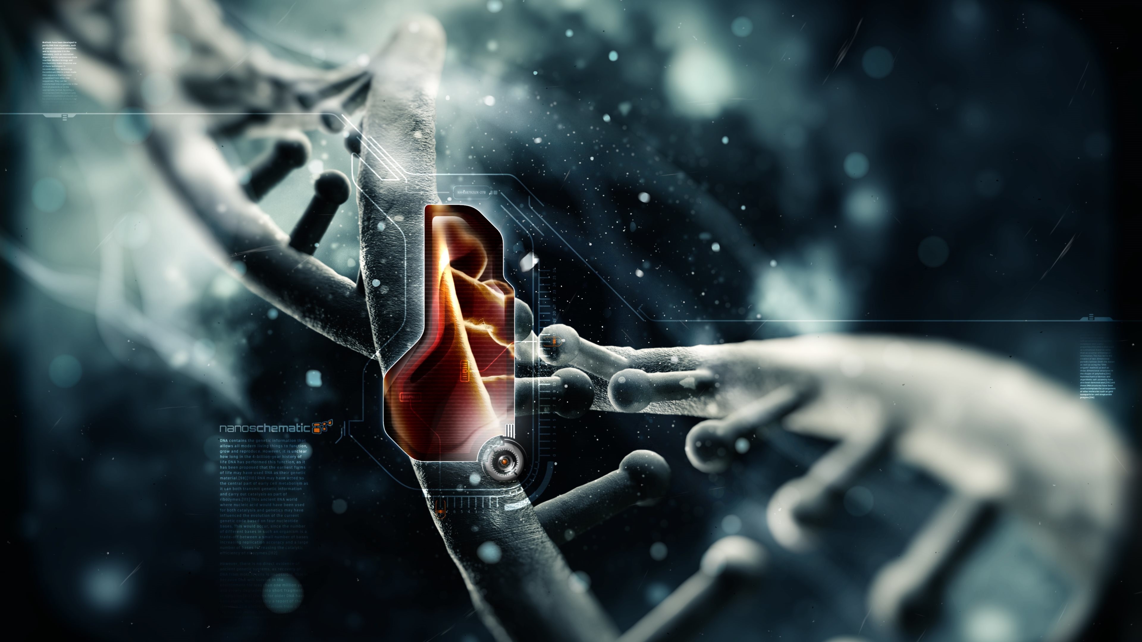 DNA, Doppia elica, Arte digitale, Grigio, 3840x2160, sfondo per PC