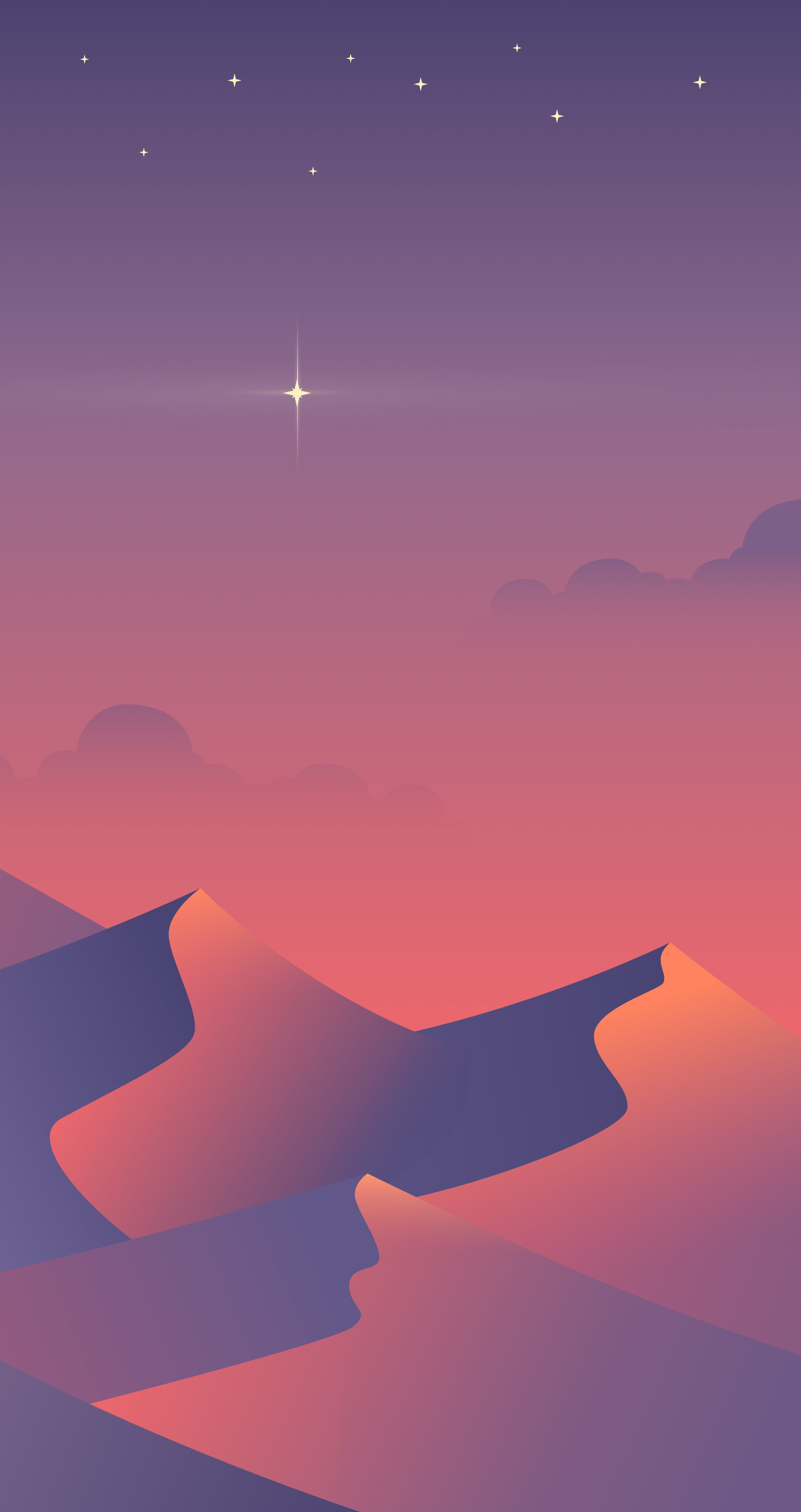 Deserto, Dune, Gradiente viola, Stella, QHD+, sfondo per smartphone