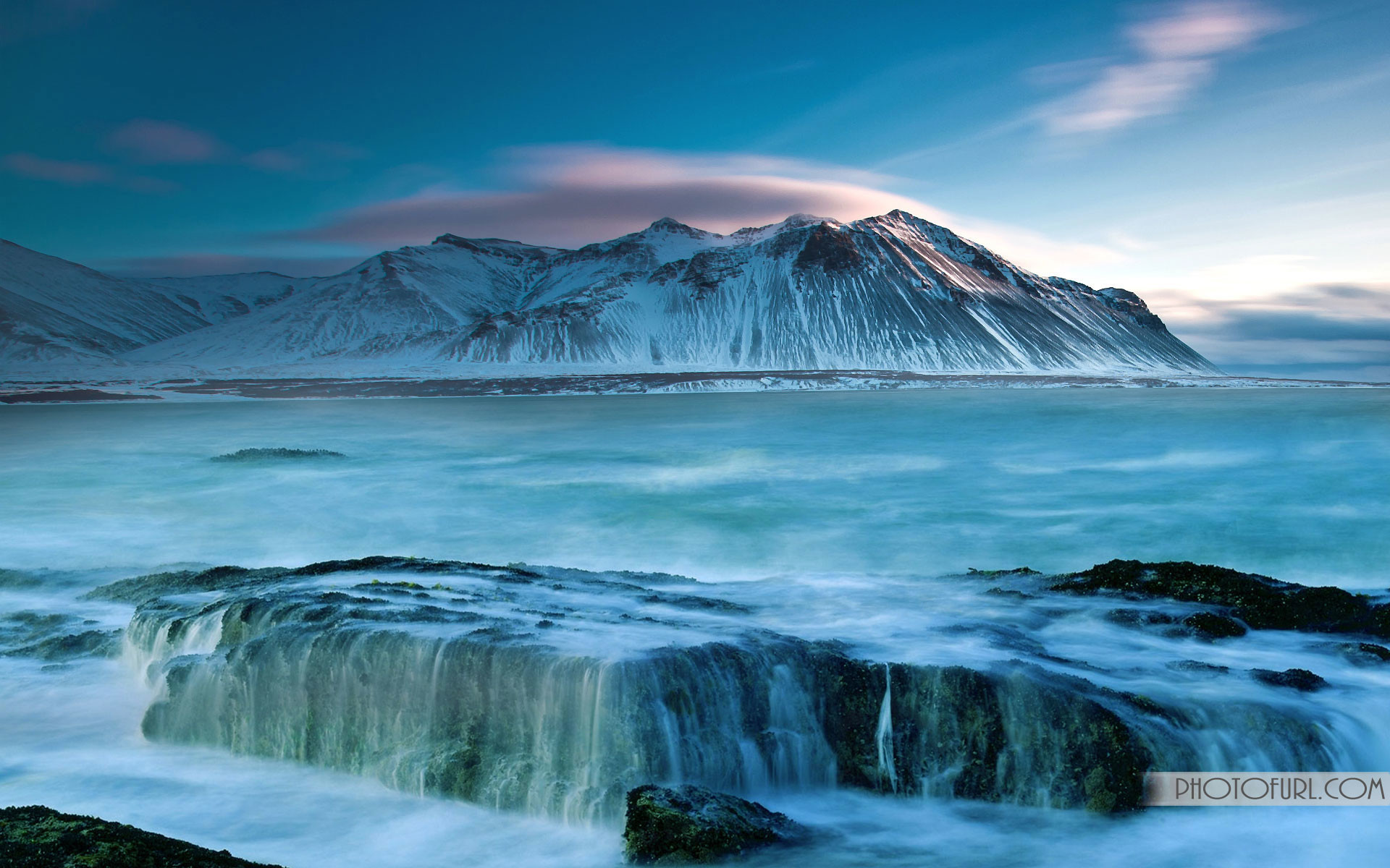 Mare, Montagne innevate, Lunga esposizione, 1920x1200, sfondo per PC