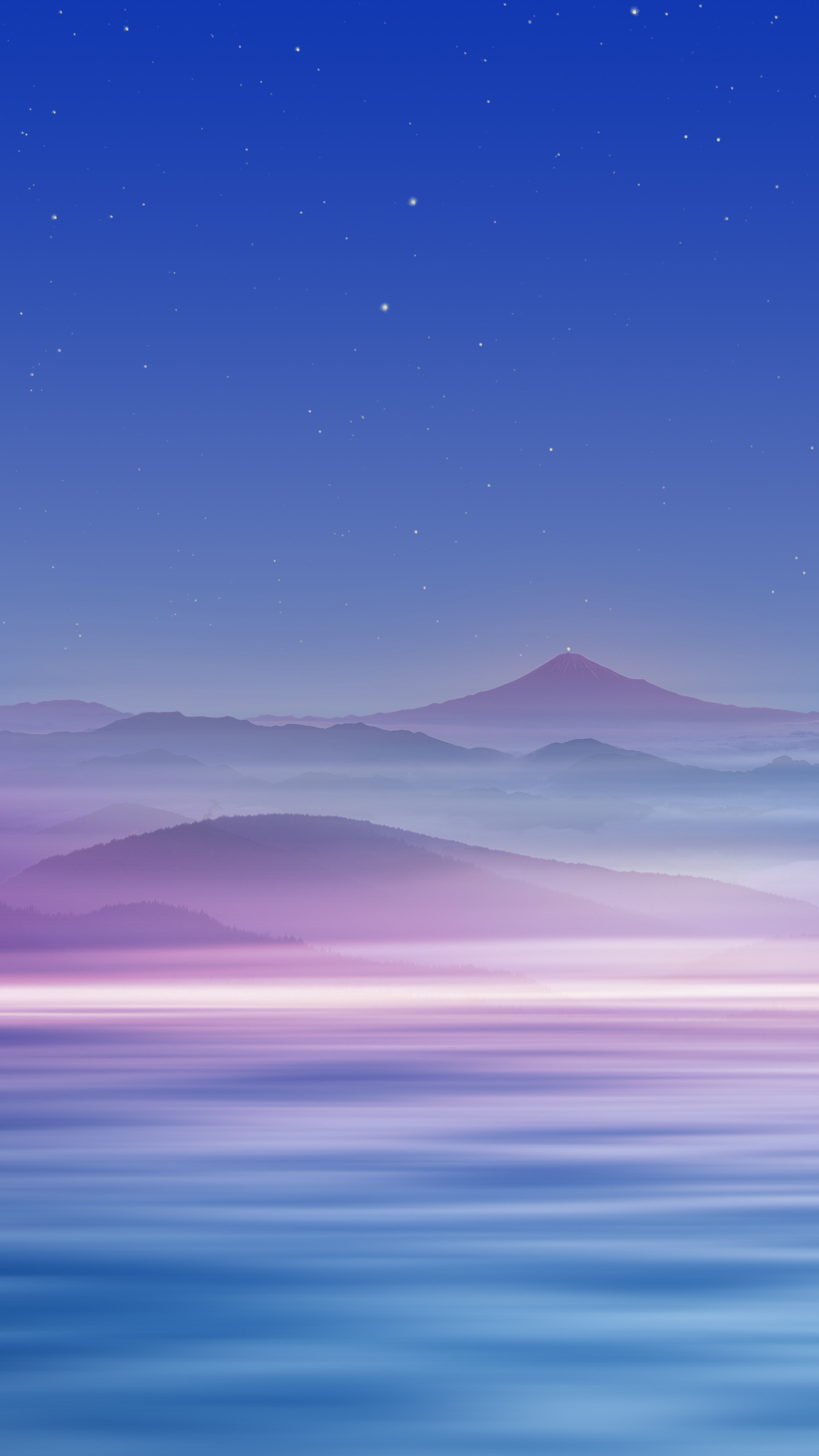 Montagne nella nebbia, Lago, Cielo blu, Viola, wallpaper Samsung S26