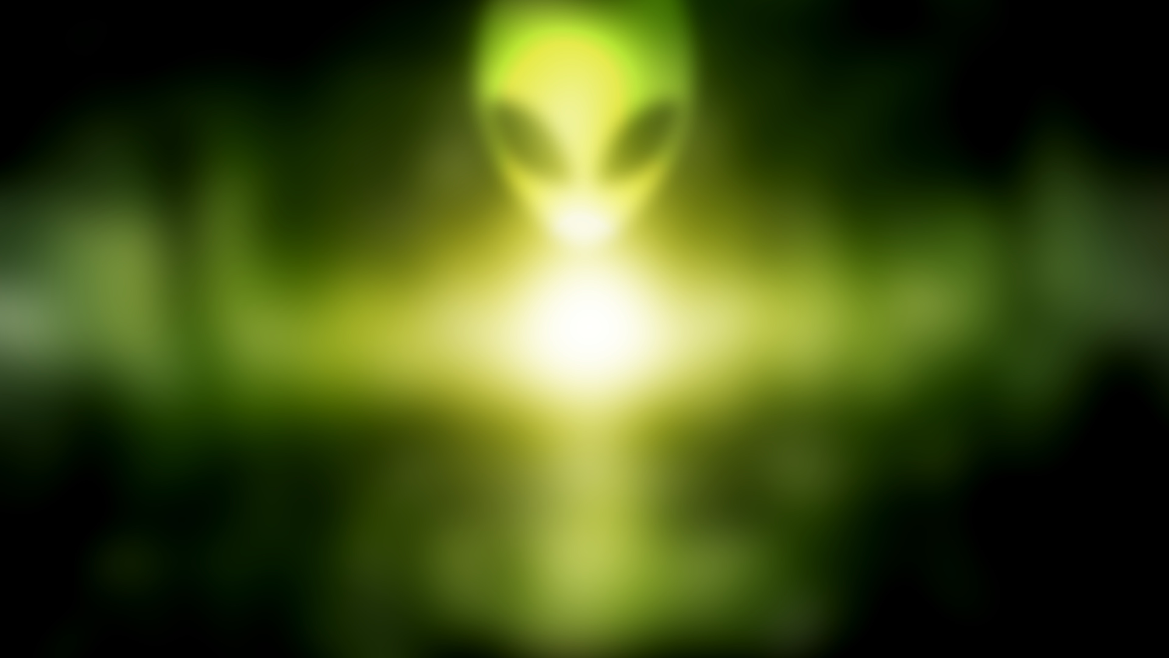 Alienware, Logo alieno, Verde, Sfocato, 4K, sfondo per portatile