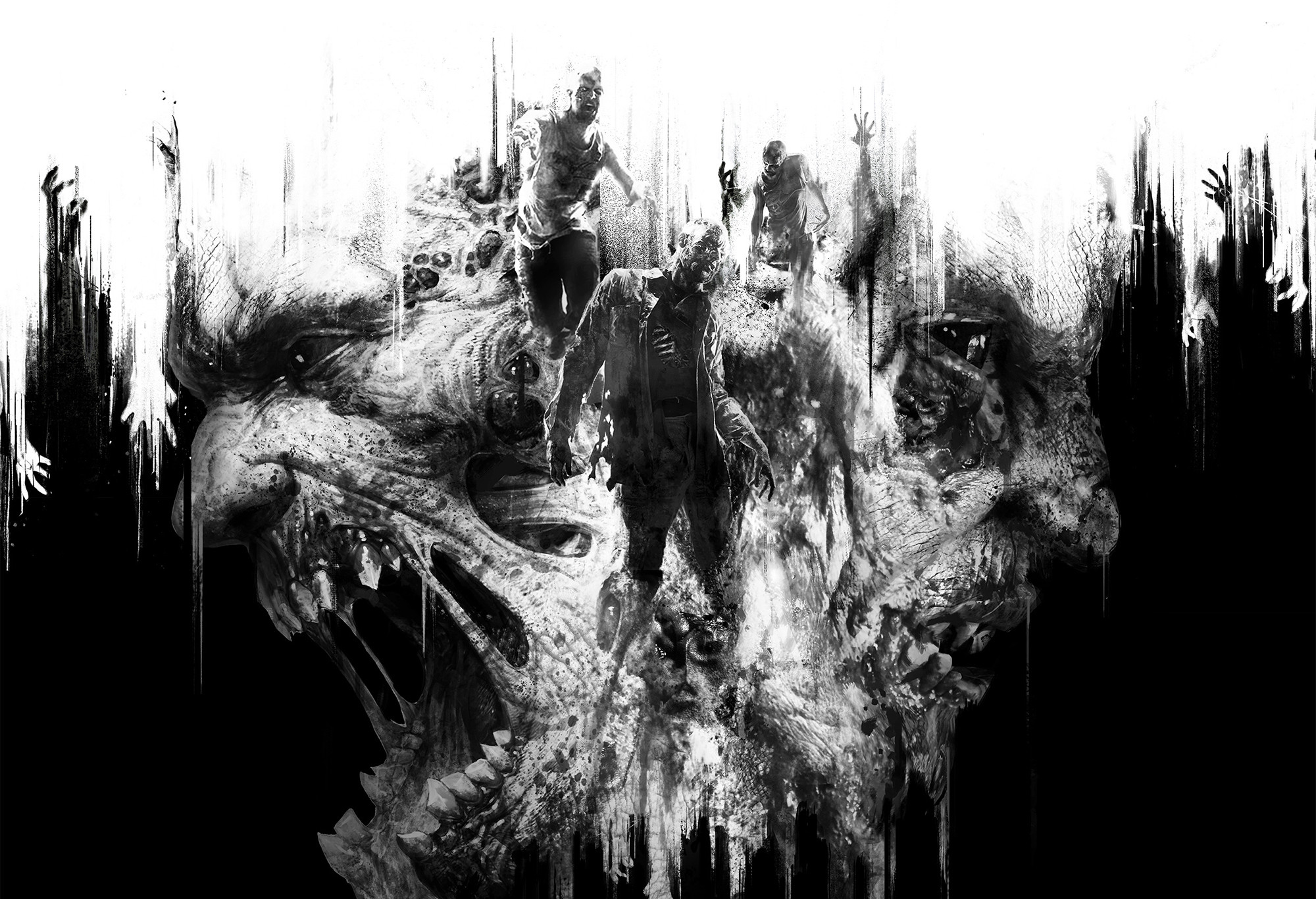 Dying Light, Zombi, Bianco e nero, Orda, Astratto, Full HD, sfondo per portatile