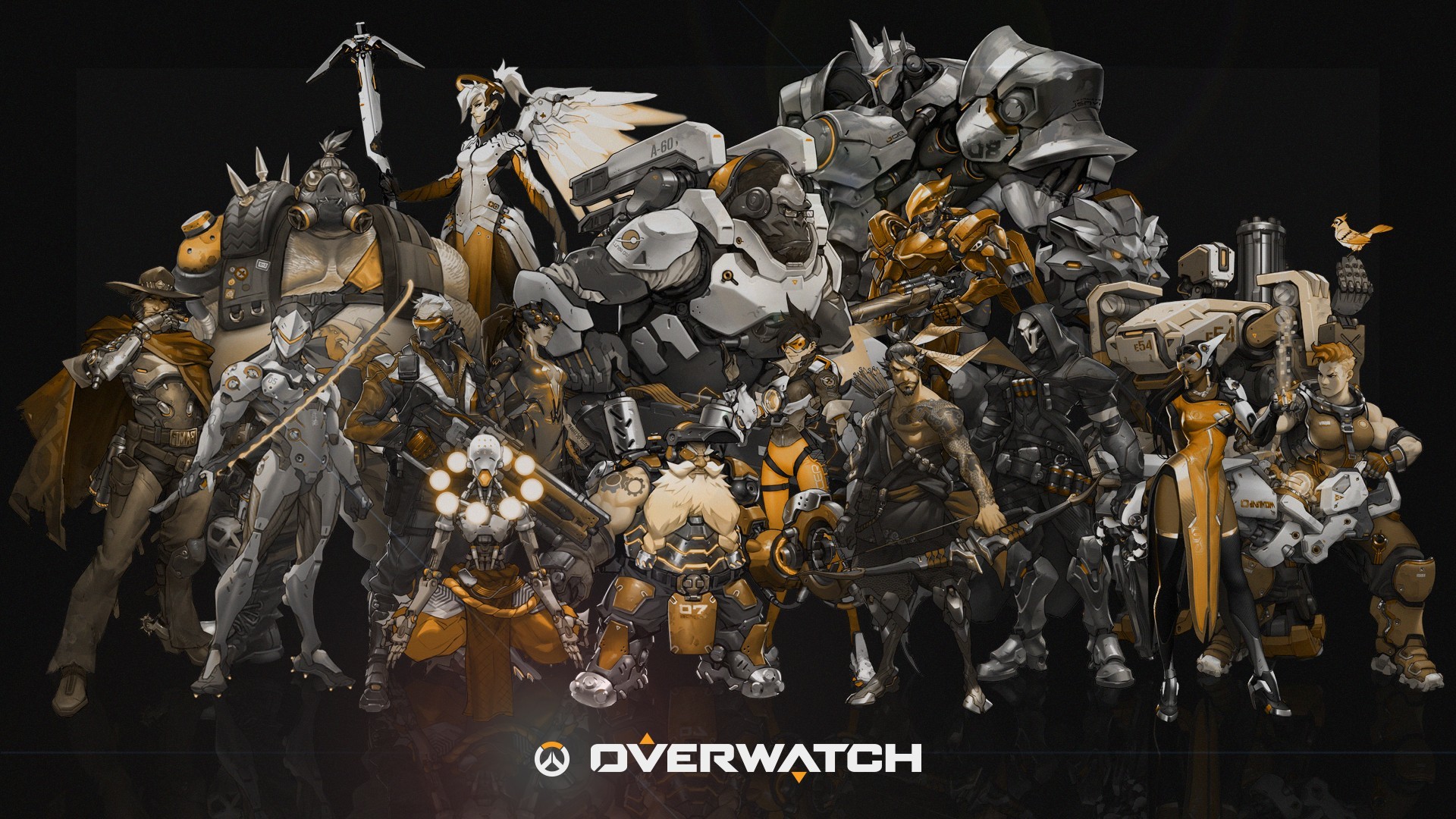 Eroi di Overwatch, Overwatch, Gruppo, Seppia, Full HD, sfondo per PC e portatile